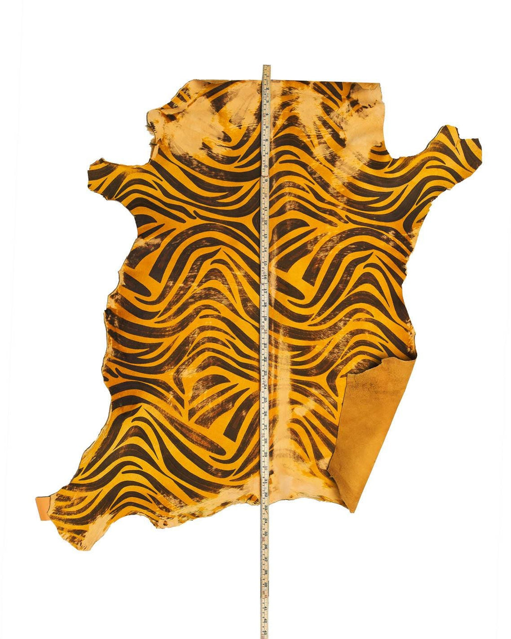 ZEBRA hair on leather hide, yellow - brown animal pattern on PONY calfskin, distressed bleached soft cowhide B17267-CV La Garzarara