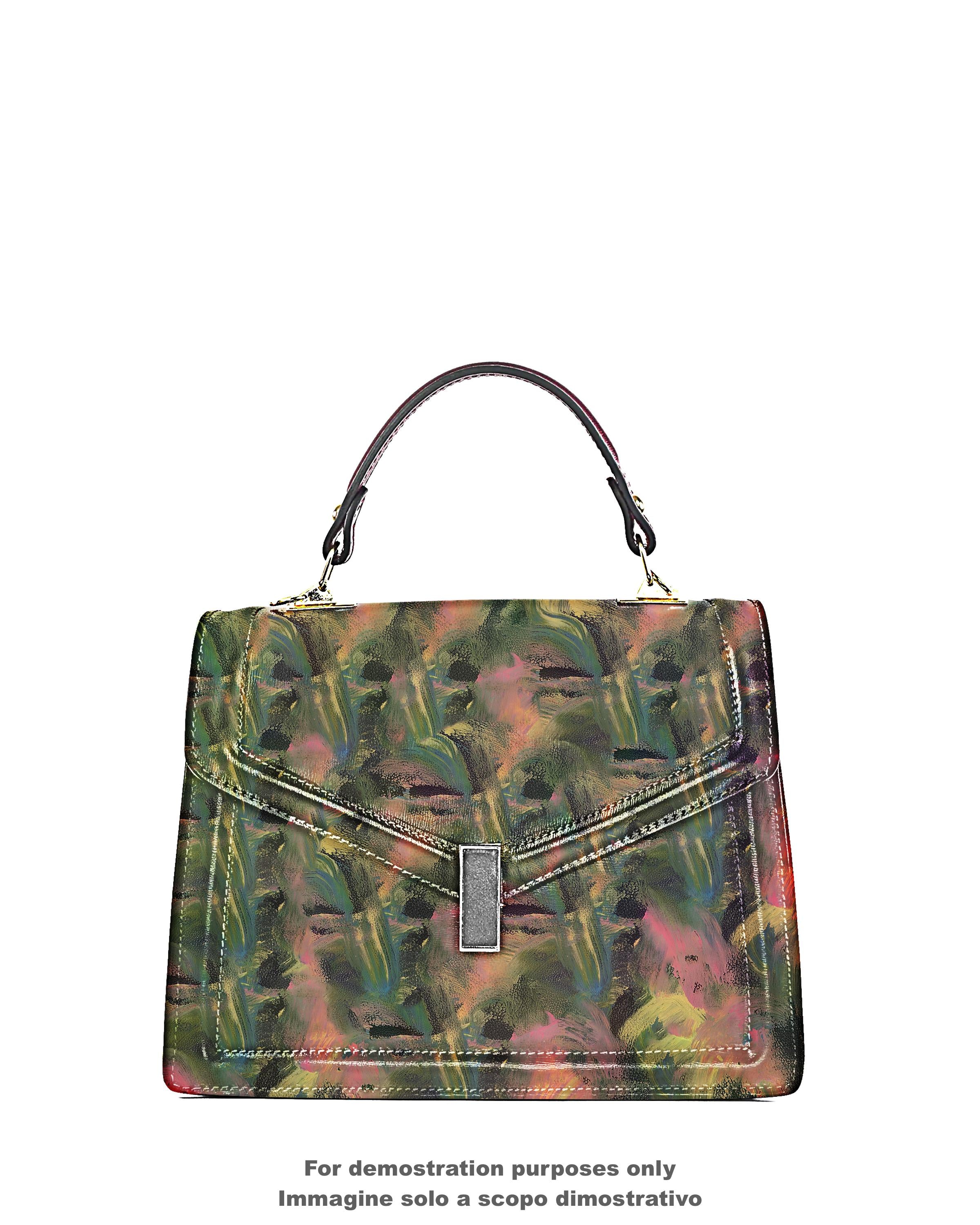 Black Hand Painted Leather Hide, Pebbled Abstract Artistic Skin, Multicolor HAND-PAINTED leather skin B18193-dm La Garzarara