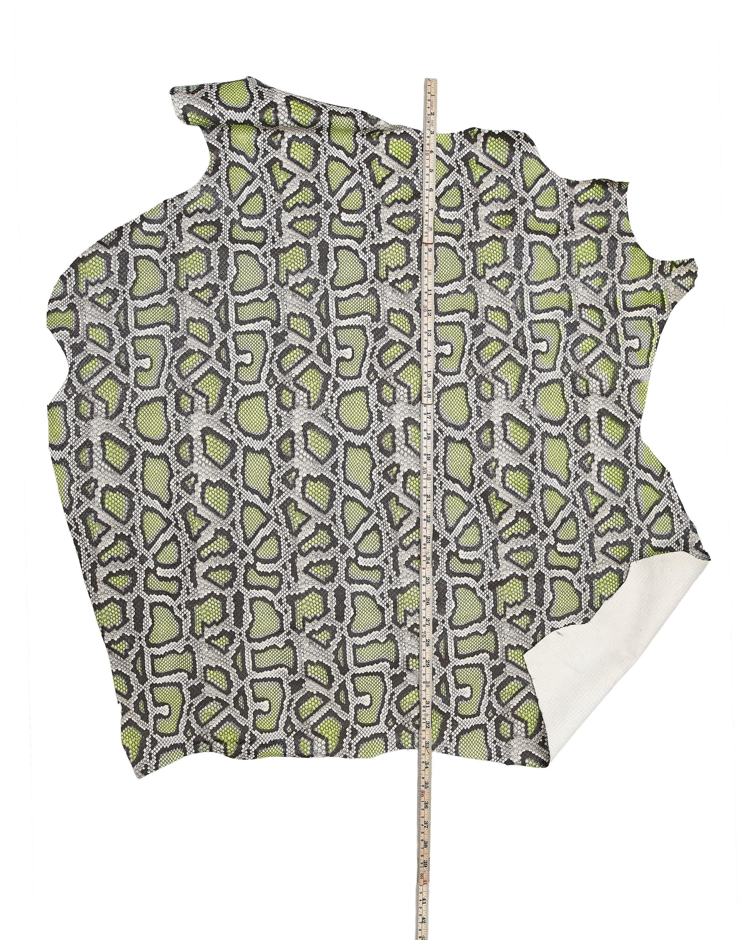 Black grey and NEON yellow, python printed leather hide, reptile SNAKE textured goatskin glossy soft hides for hobbyists B18200-ST