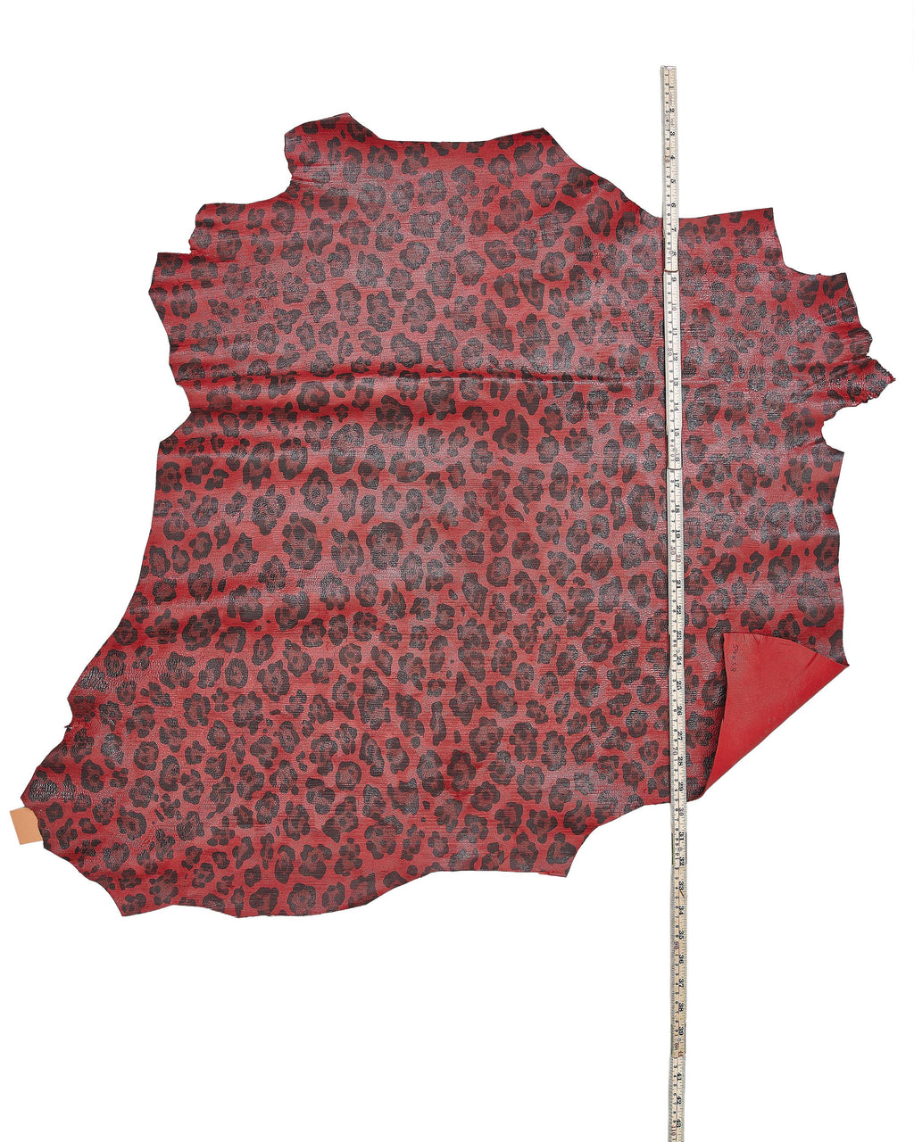 Red and black LEOPARD textured leather skin, animal cheetah printed glossy goatskin, luxurious CARVED hide for hobbyists B18177-ST