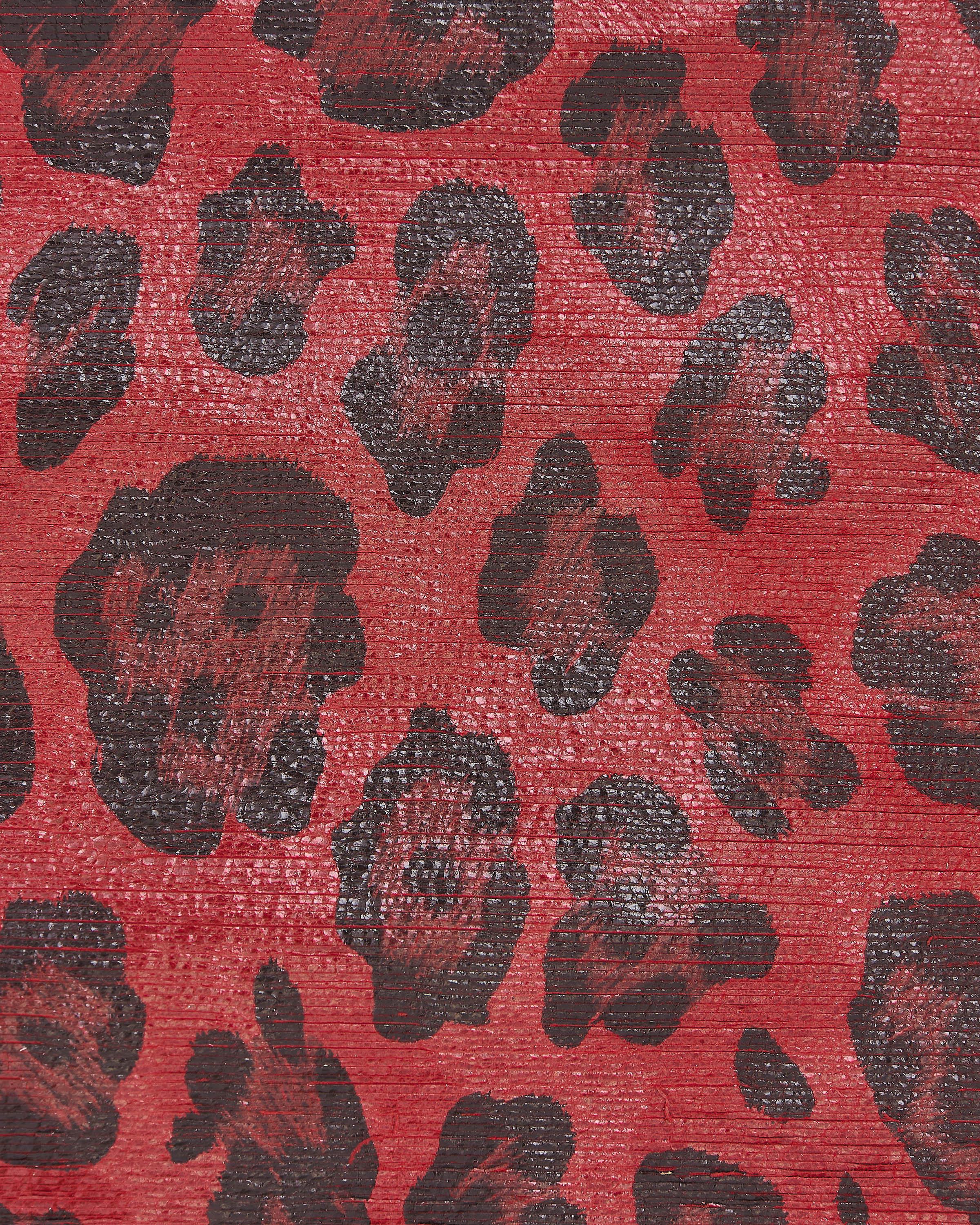 Red and black LEOPARD textured leather skin, animal cheetah printed glossy goatskin, luxurious CARVED hide for hobbyists B18177-ST