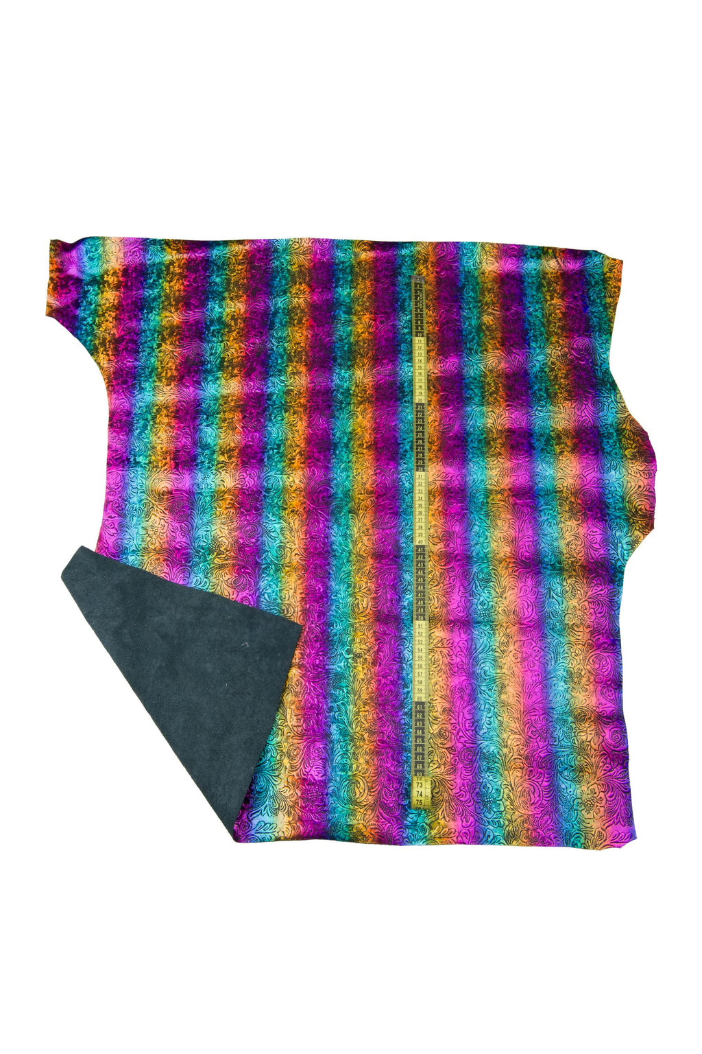 MULTICOLOR FLORAL leather hide, iridescent charro embossed metallic vintage slightly faded rainbow effect on striped goatskin B18043-MT(st)