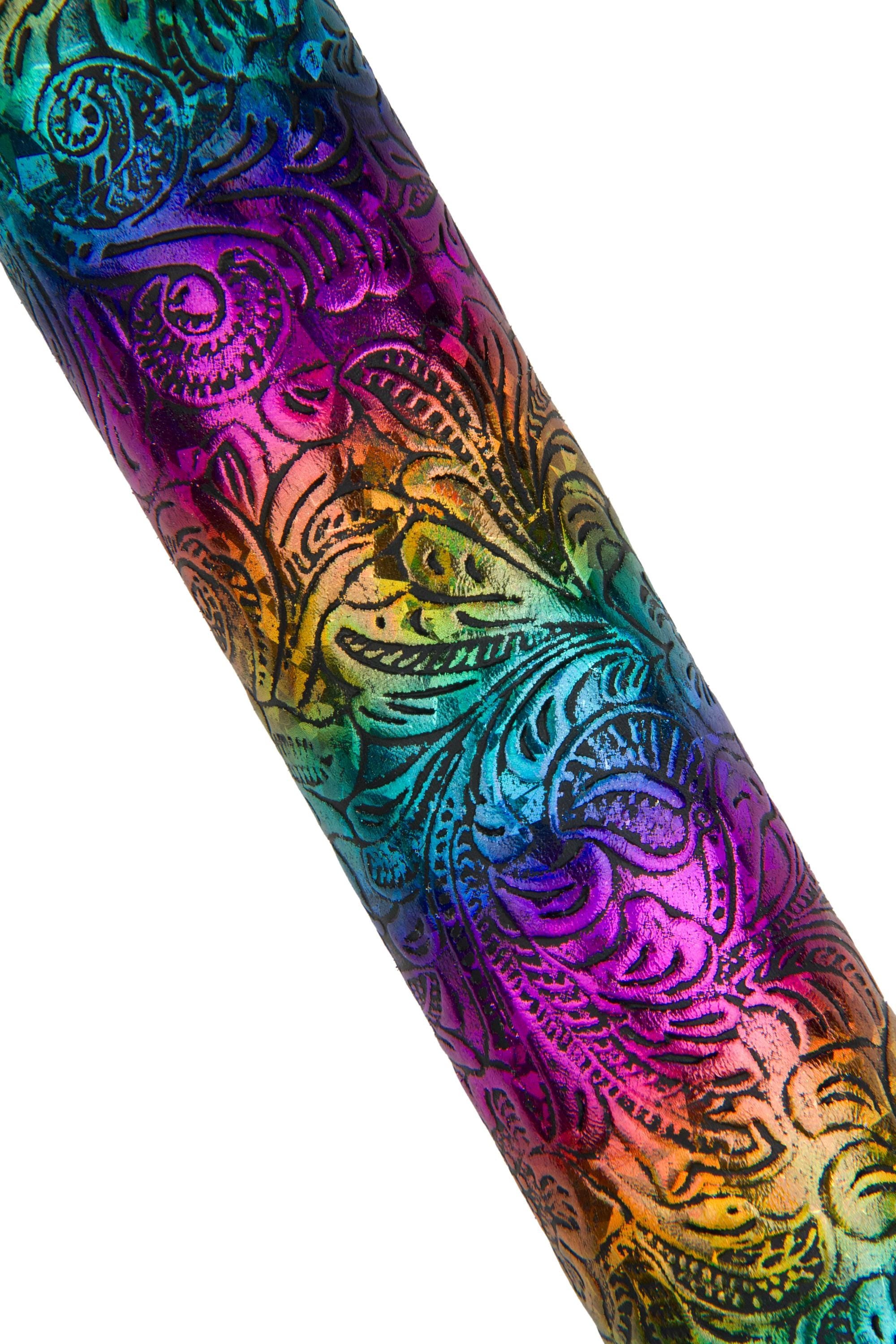 MULTICOLOR FLORAL leather hide, iridescent charro embossed metallic vintage slightly faded rainbow effect on striped goatskin B18043-MT(st)