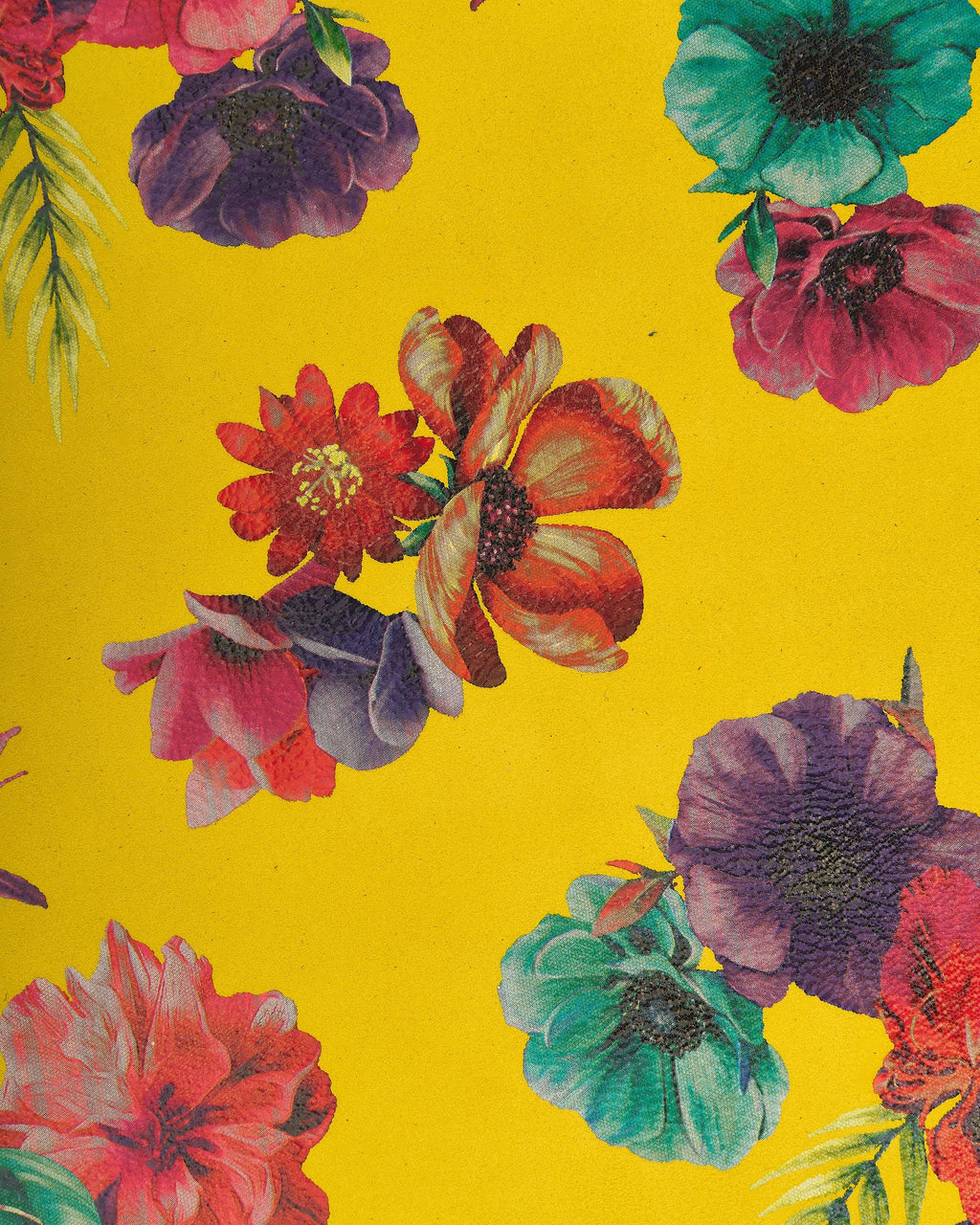 FLORAL print on yellow leather skin, MULTICOLOR flower textured suede goatskin, hide for hobbyists B17814-ST La Garzarara