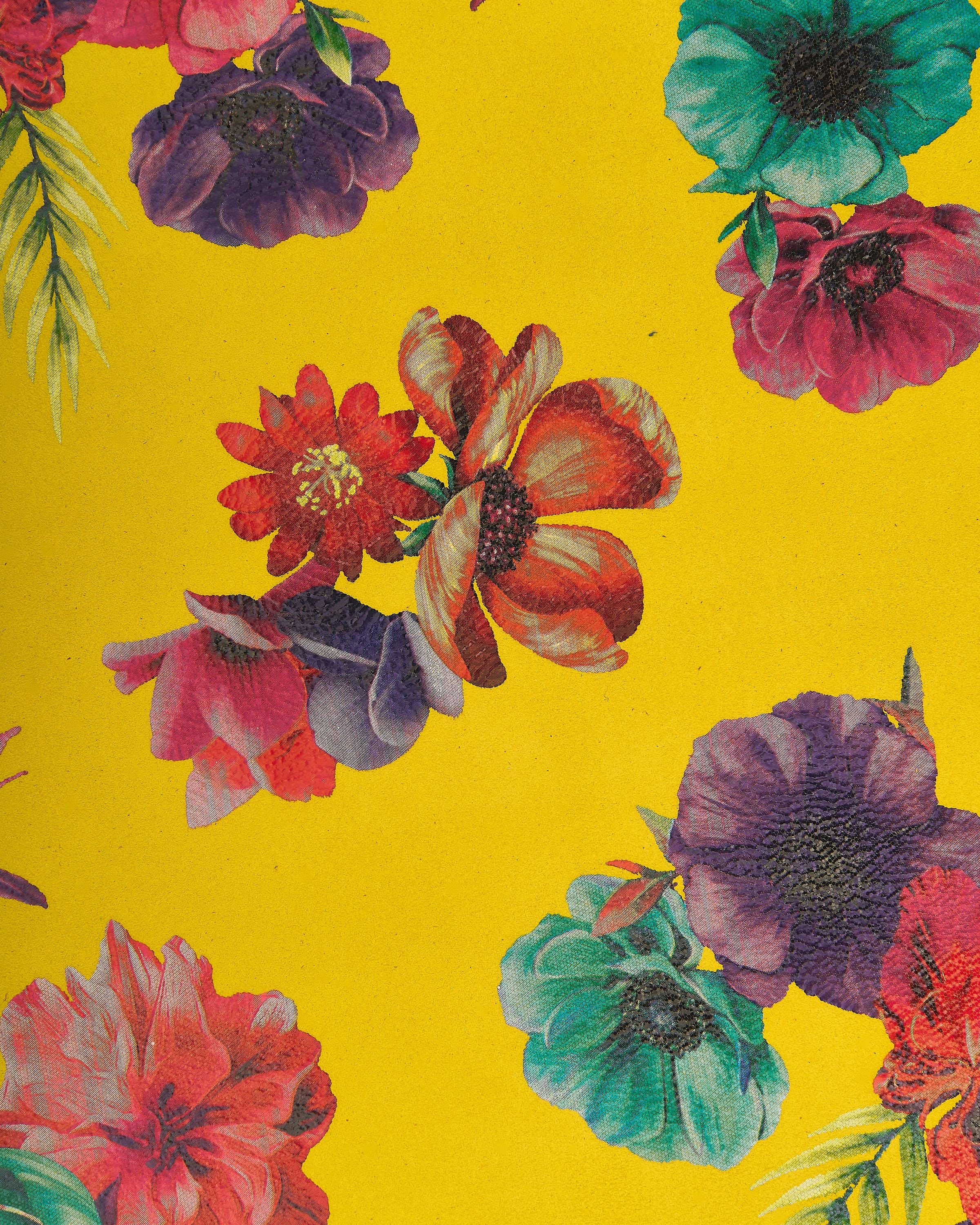 FLORAL print on yellow leather skin, MULTICOLOR flower textured suede goatskin, hide for hobbyists B17814-ST La Garzarara
