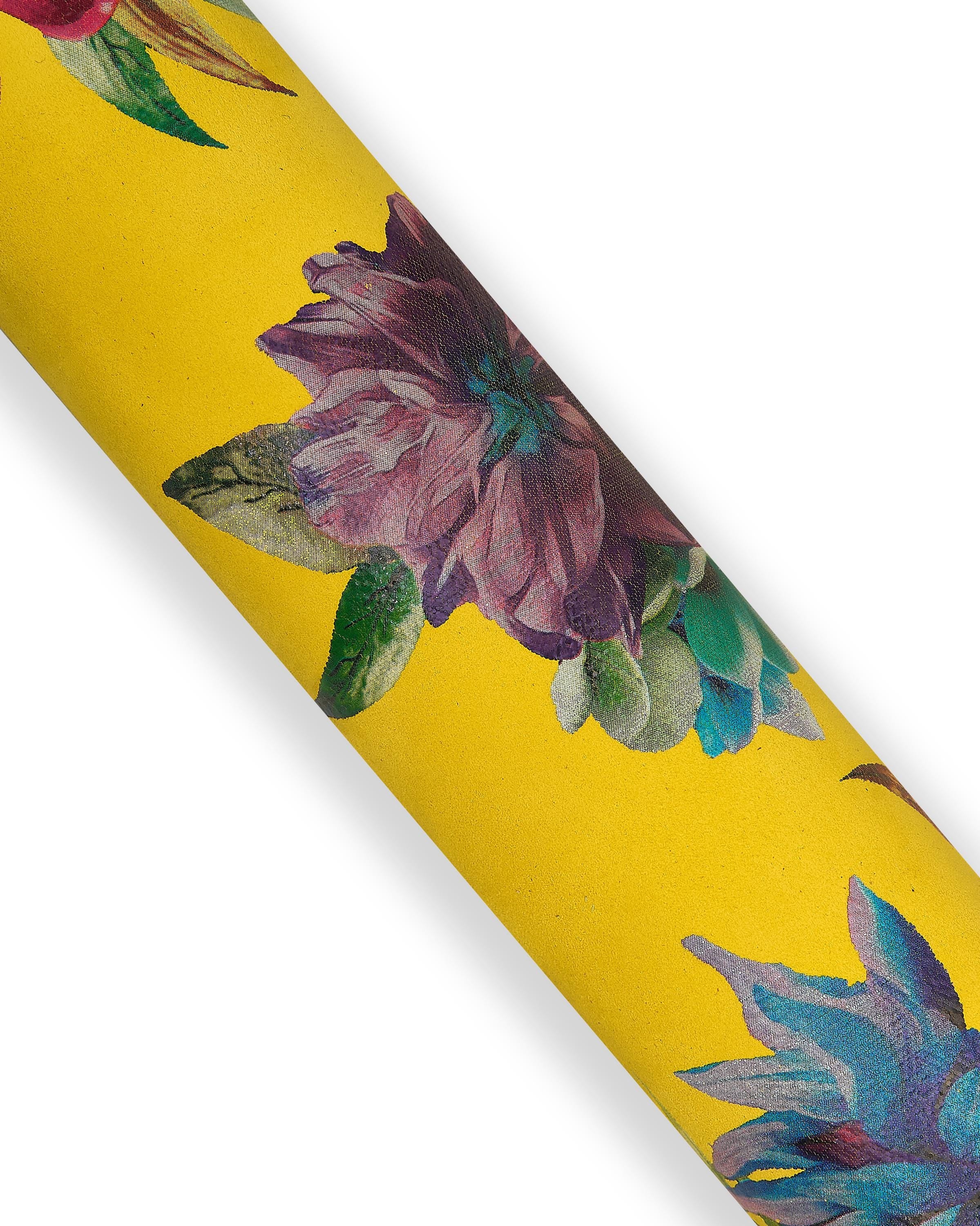 FLORAL print on yellow leather skin, MULTICOLOR flower textured suede goatskin, hide for hobbyists B17814-ST La Garzarara