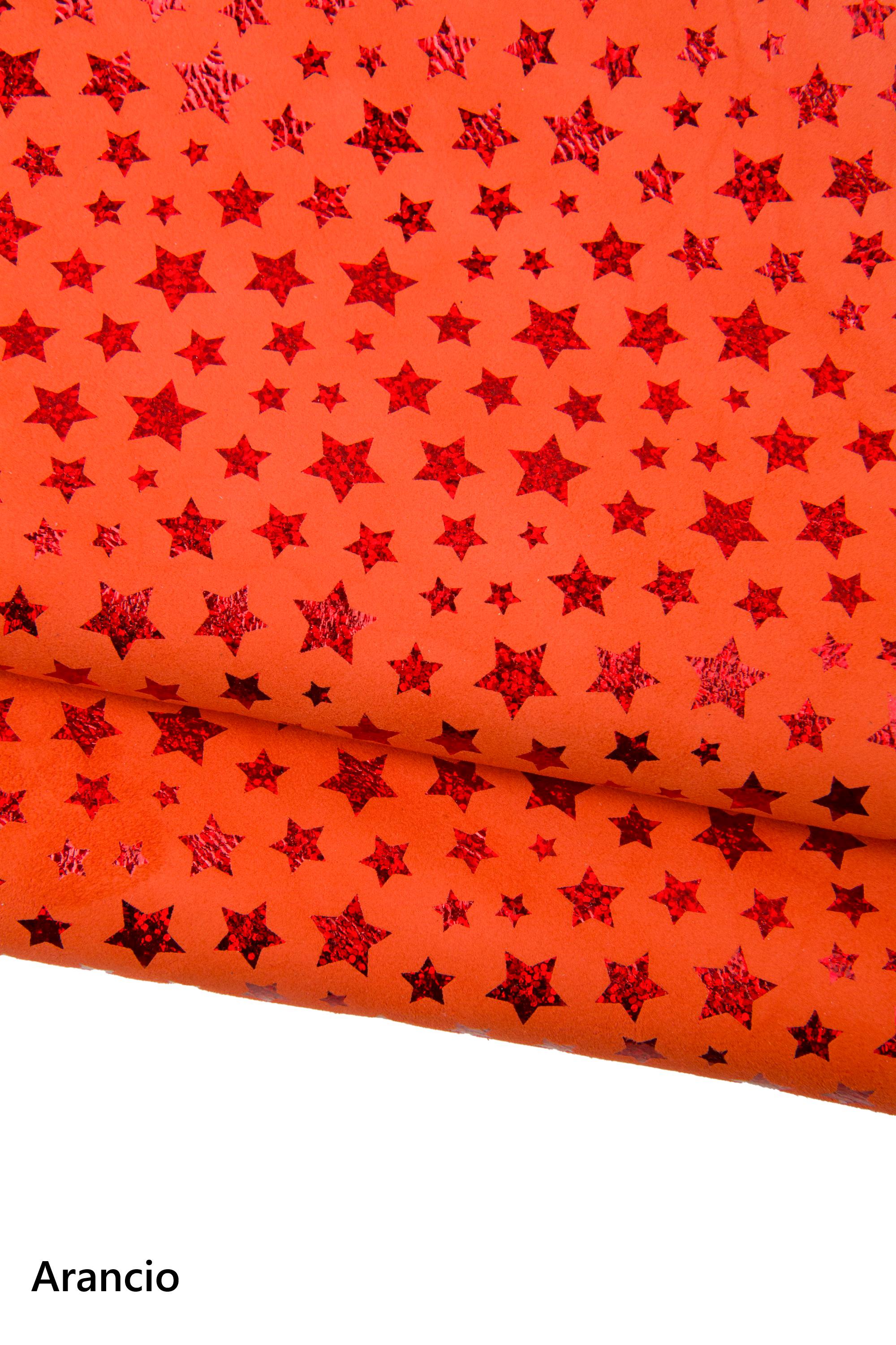 STAR printed leather skin, blue, orange, green, fuxia, yellow iridescent METALLIC suede goatskin B17803-MT(st) La Garzarara