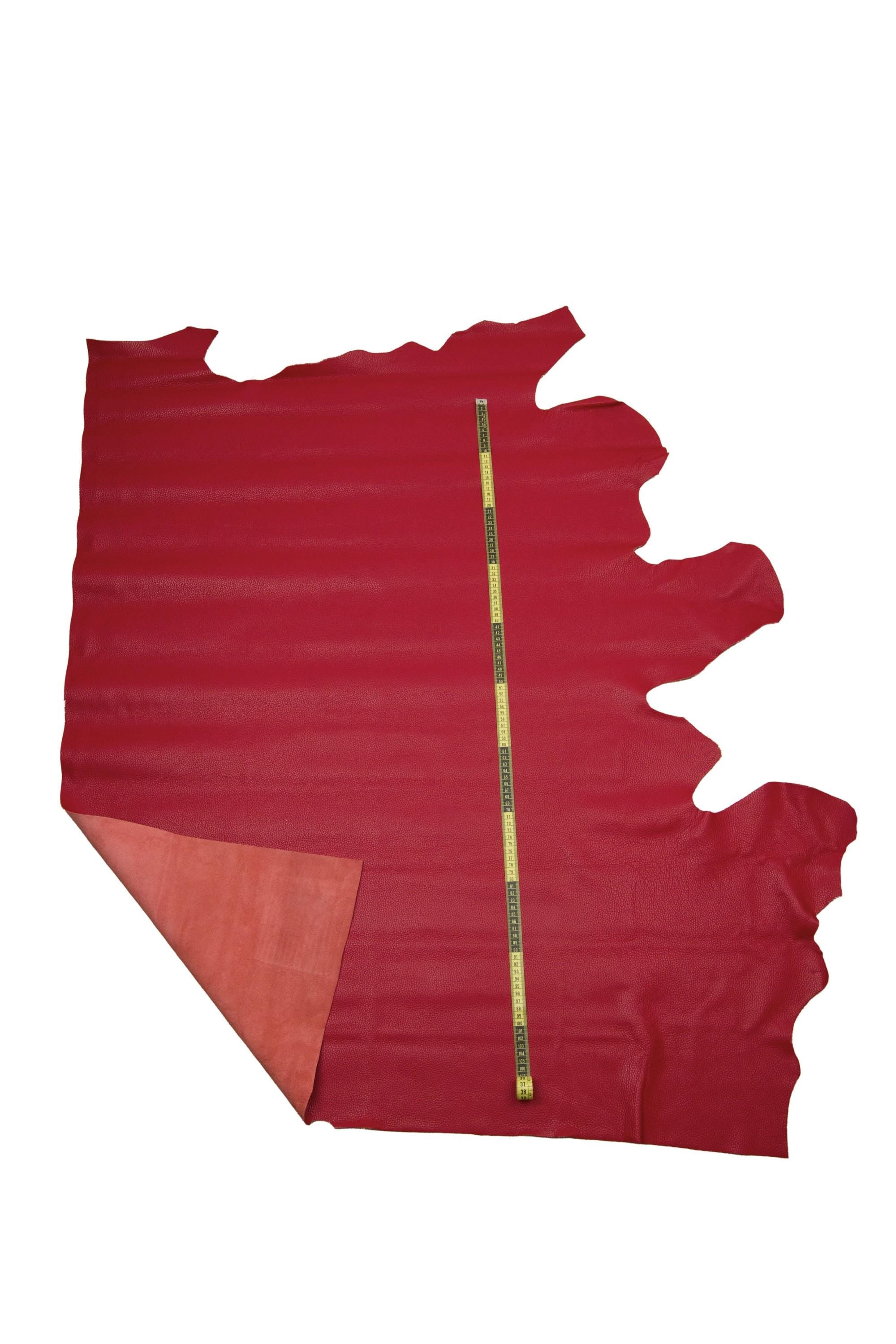 Red PEBBLE GRAIN printed leather hide, soft embossed cowhide, semi glossy italian calfskin for crafters B17237-TU La Garzarara