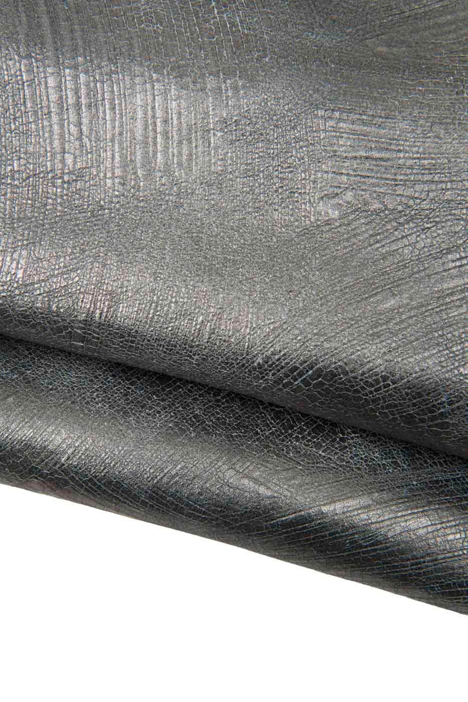 Aged Steelmetal leather hide, CRACKLED METALLIC cowhide, dark grey sporty soft calfskin 1.3 - 1.4 mm B18102-MT(st) La Garzarara