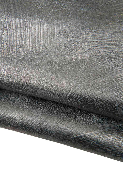 Aged Steelmetal leather hide, CRACKLED METALLIC cowhide, dark grey sporty soft calfskin 1.3 - 1.4 mm B18102-MT(st) La Garzarara