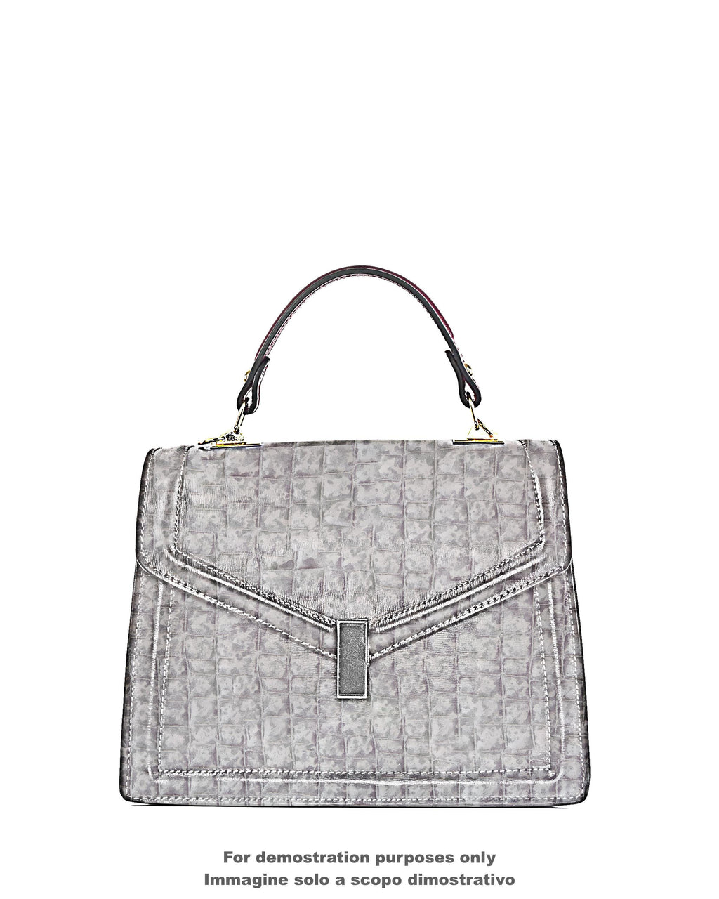 Silver white CROCODILE embossed leather hide, metallic GLITTER cowhide, elegant calfskin medium softness B18153-MT(st) La Garzarara