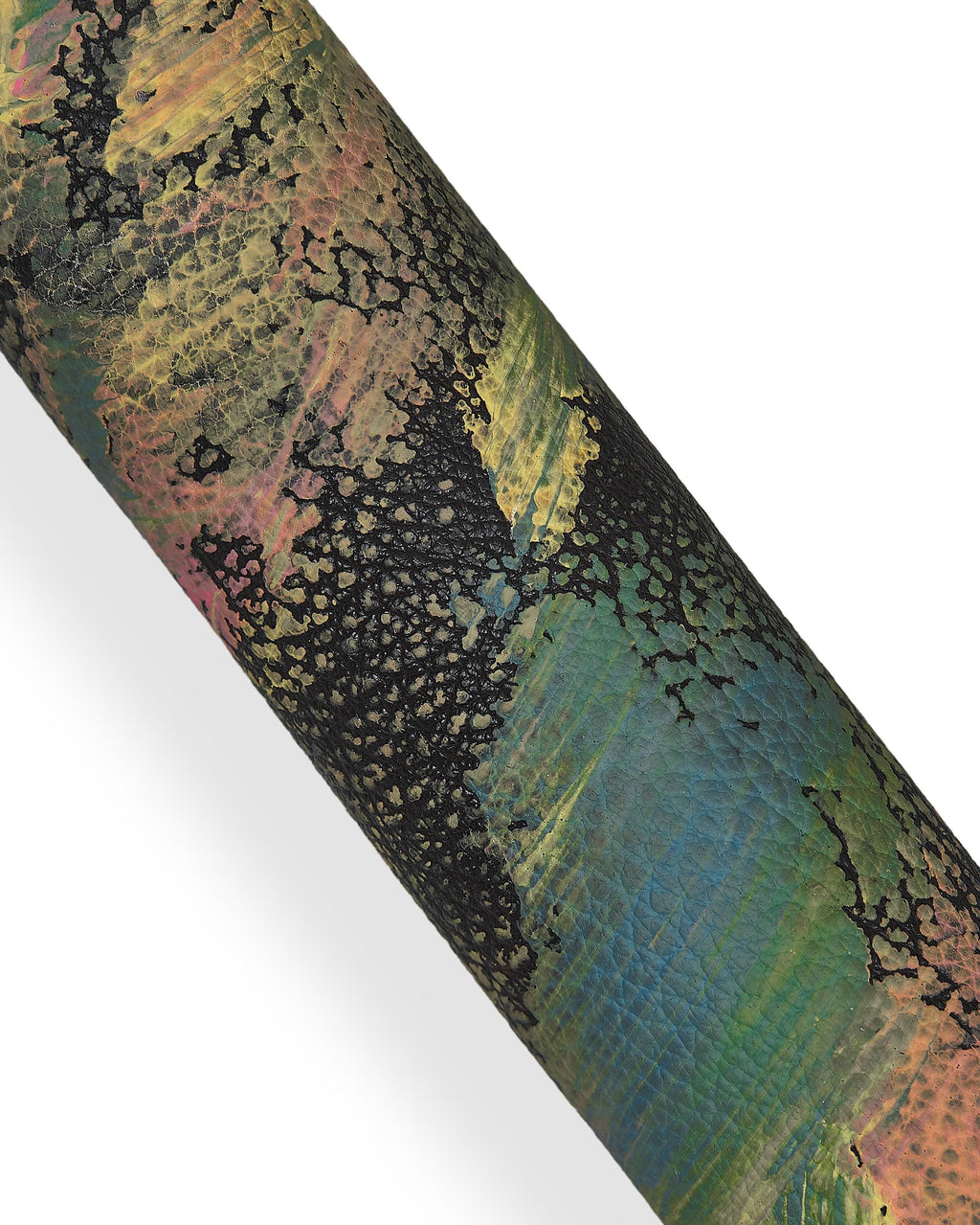 Black Hand Painted Leather Hide, Pebbled Abstract Artistic Skin, Multicolor HAND-PAINTED leather skin B18193-dm La Garzarara