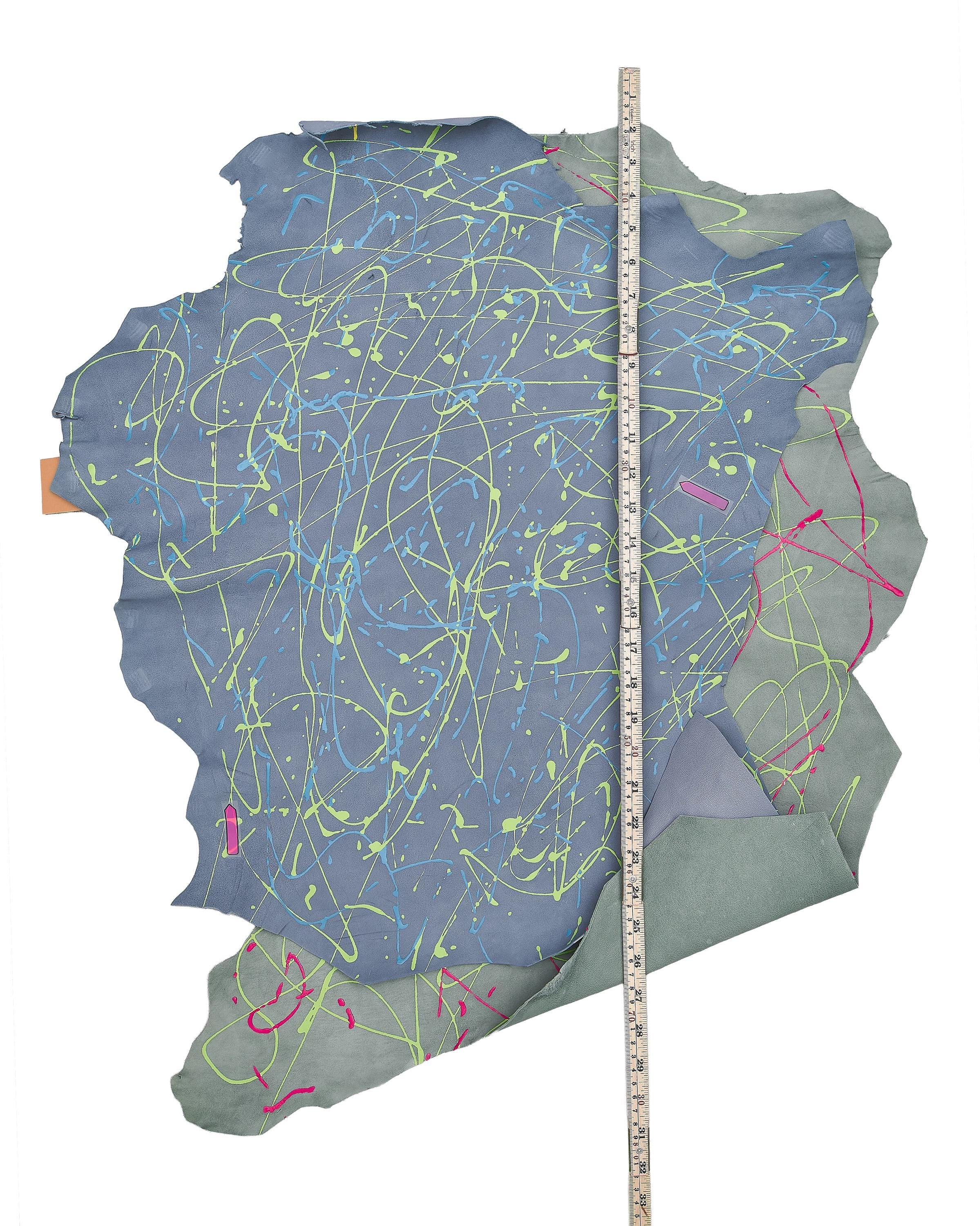 Paint Splatter Leather suede , color splash Hide Designer Leather Skins HAND decorated goatskins B18192-DM La Garzarara