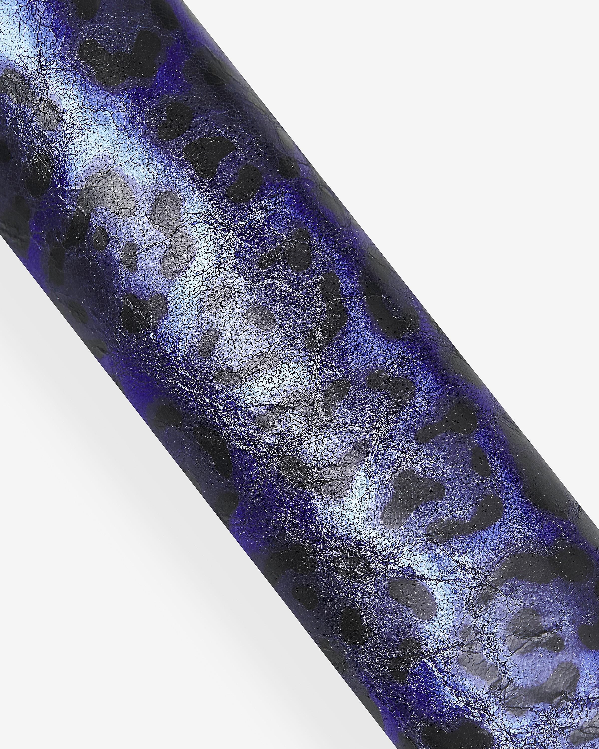 Blue LEOPARD leather hide metallic laminated, iridescent shiny animal print leather skin, electric blue fashionB18204-MT(st) La Garzarara