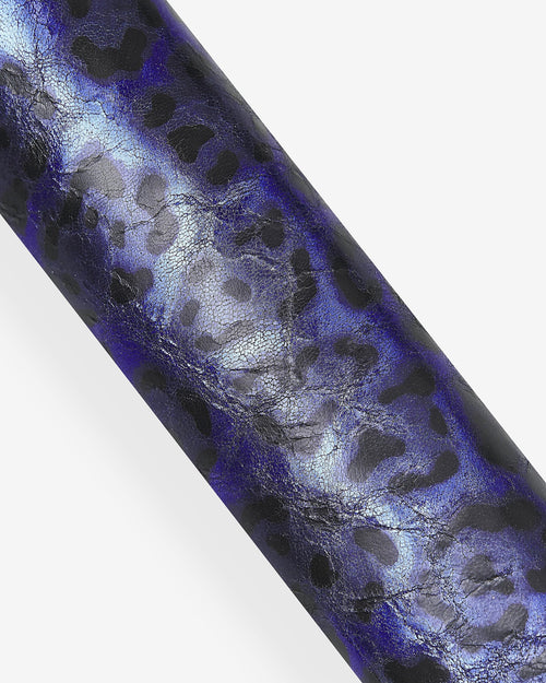 Blue LEOPARD leather hide metallic laminated, iridescent shiny animal print leather skin, electric blue fashionB18204-MT(st) La Garzarara