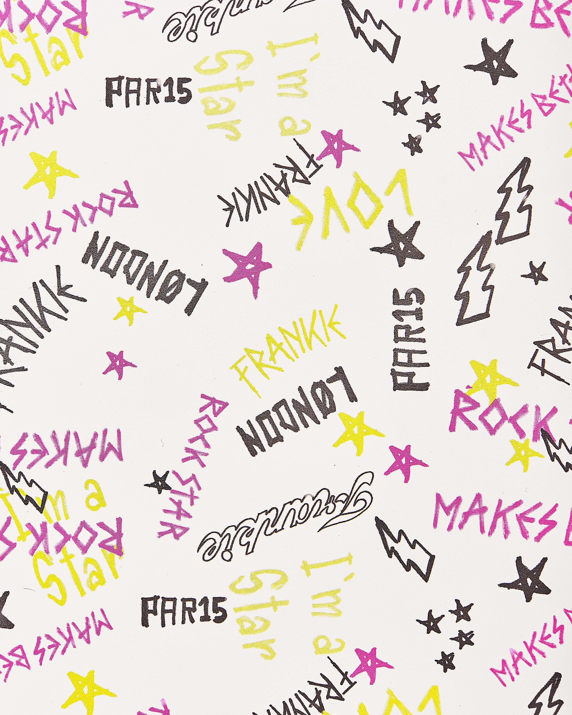 Graffiti Printed Leather Hide | White Pop Art Leather | Designer Leather for Bags & Leathercraft B18050-ST La Garzarara