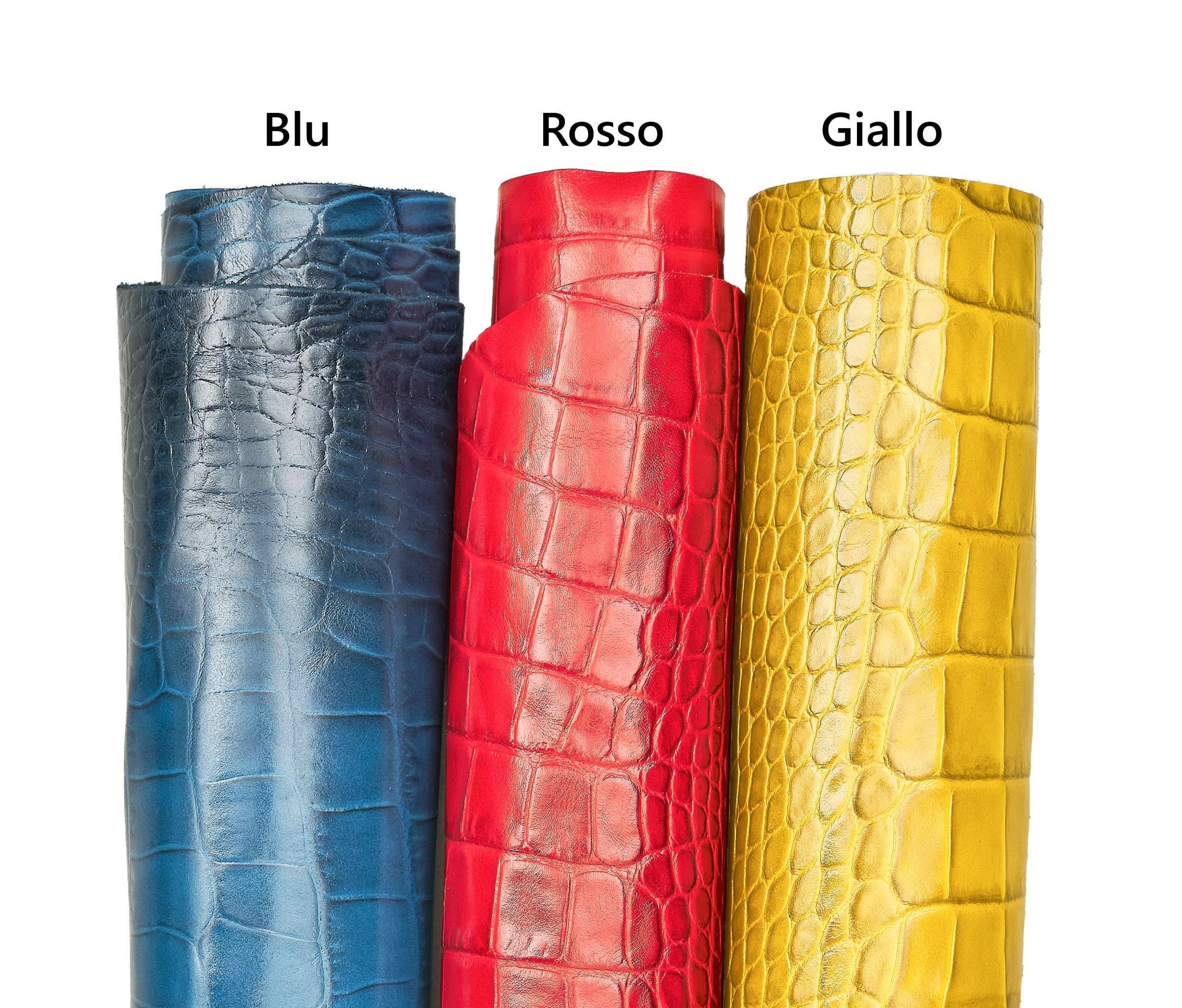 Soft Colorful Croc Embossed Italian Leather Hide, Colorful crocodile leather skin, supple Blue, Red & Yellow reptile B17960-ST LaGarzarara