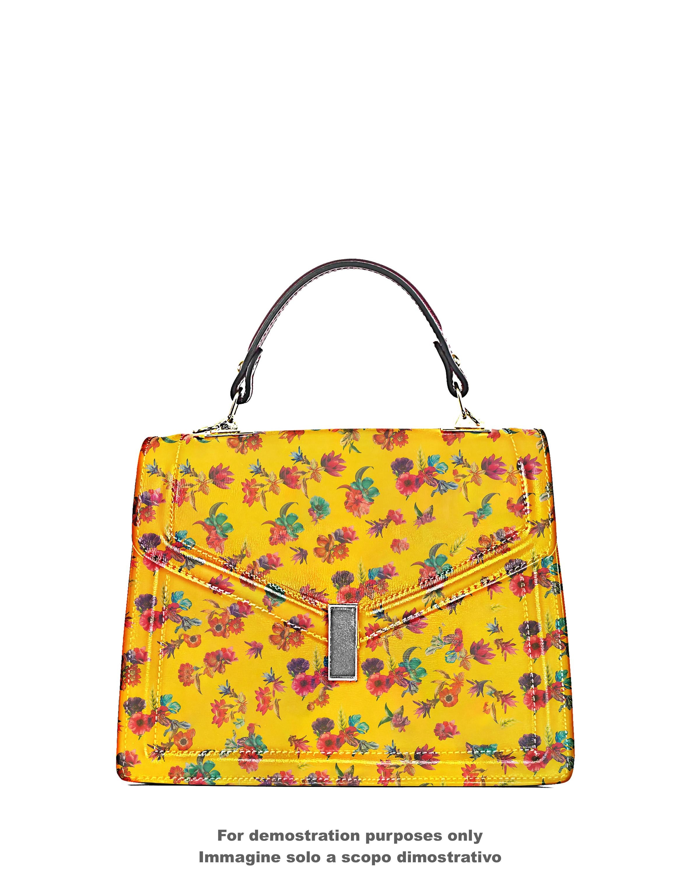 FLORAL print on yellow leather skin, MULTICOLOR flower textured suede goatskin, hide for hobbyists B17814-ST La Garzarara