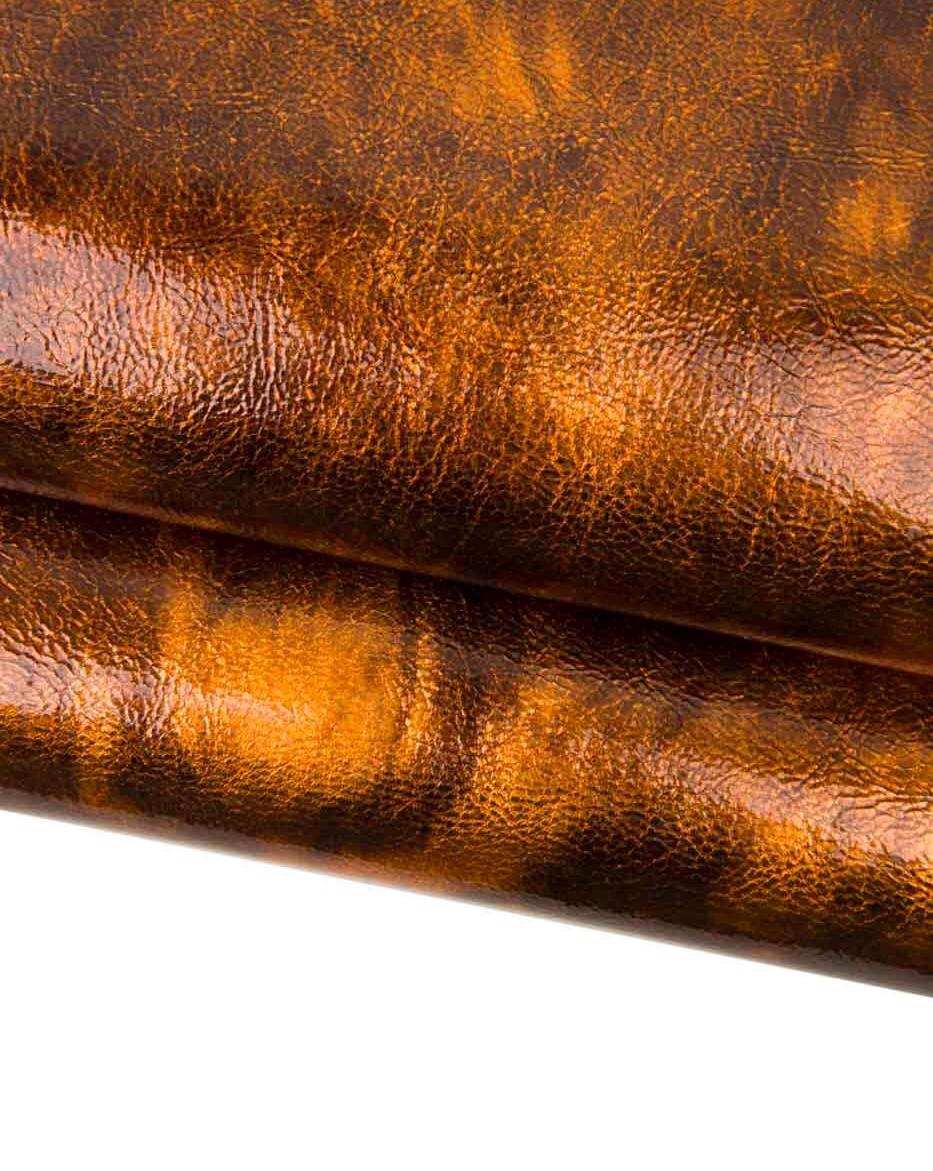 Glossy SHADED goatskin leather, orange - black metallic PATENT skin, grainy wrinkled soft hide for hobbyists B18264-MT(st) La Garzarara