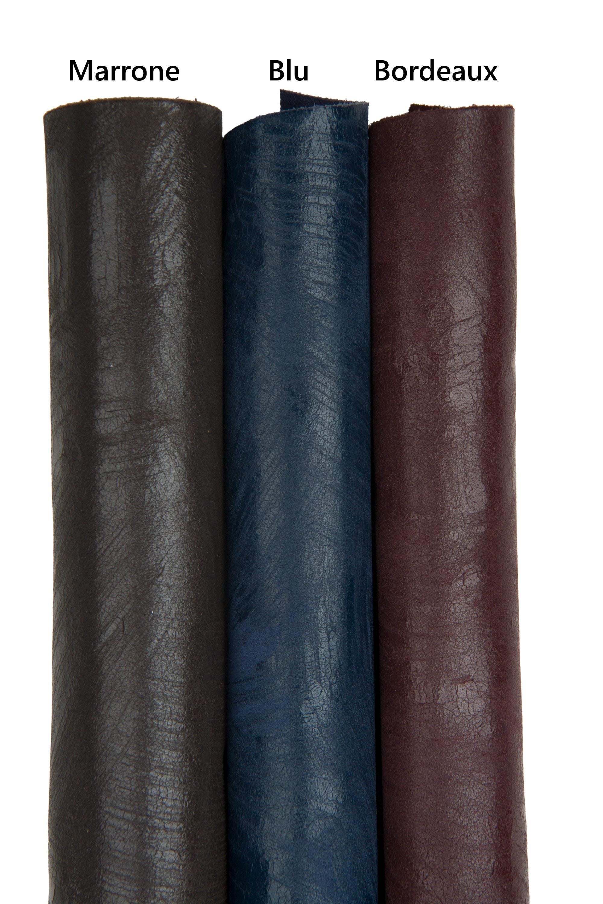 Worn effect leather hide,Burgundy, blue, brown CRACKLED leather, VINTAGE cowhide, distressed cow skin B18098-VT La Garzarara