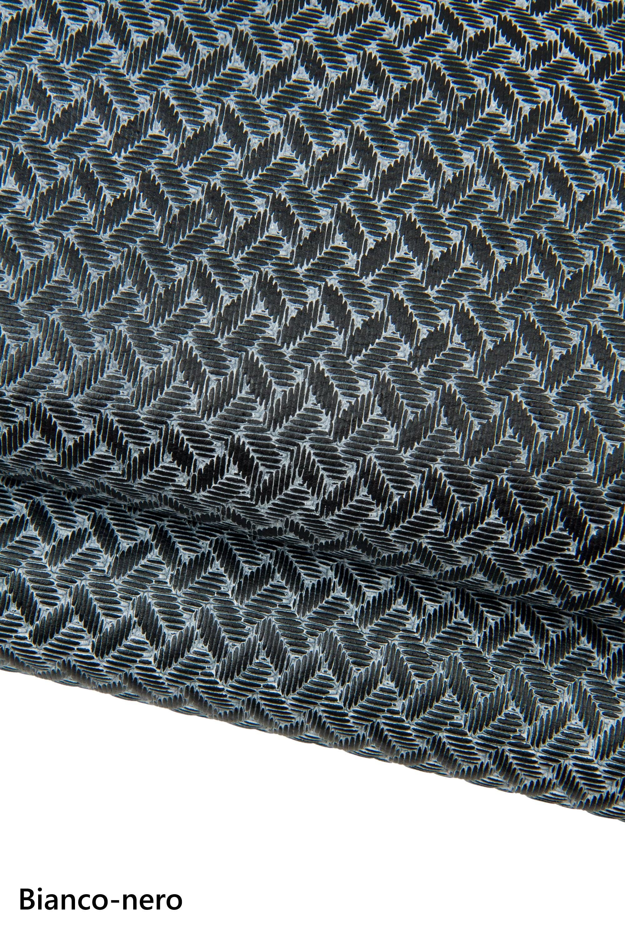 Basket weave embossed leather hide, woven effect geometric red black white black skin, leather for bags craft B18015-ST La Garzarara