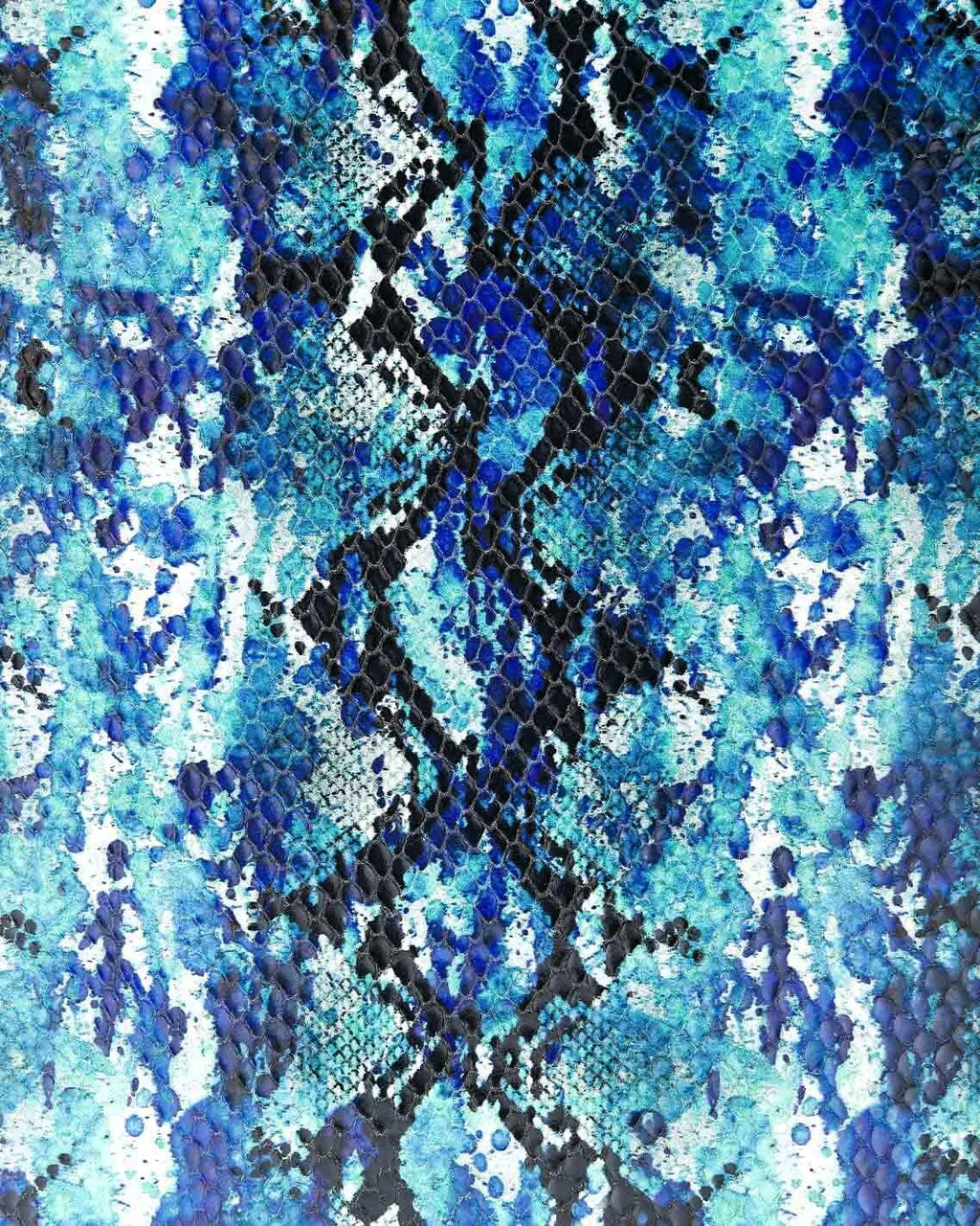 Python Leather Hide, Blue Animal Print Italian Leather, cow embossed snakeskin, Soft reptile Leather skin B17941-ST La Garzarara