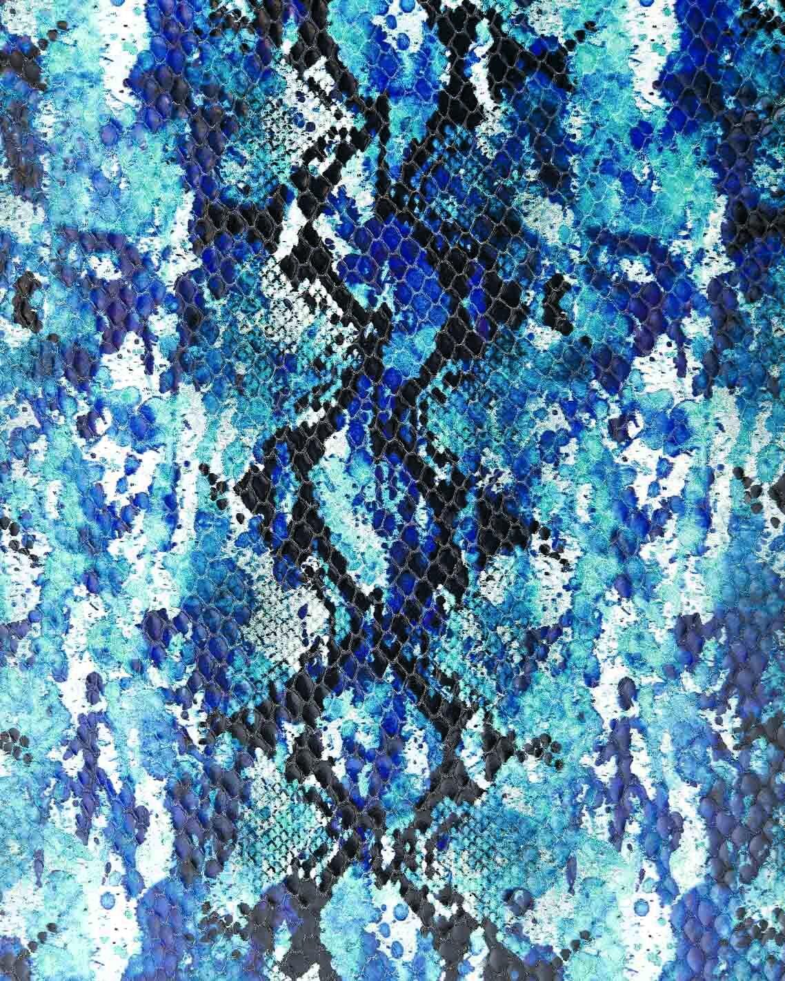 Python Leather Hide, Blue Animal Print Italian Leather, cow embossed snakeskin, Soft reptile Leather skin B17941-ST La Garzarara