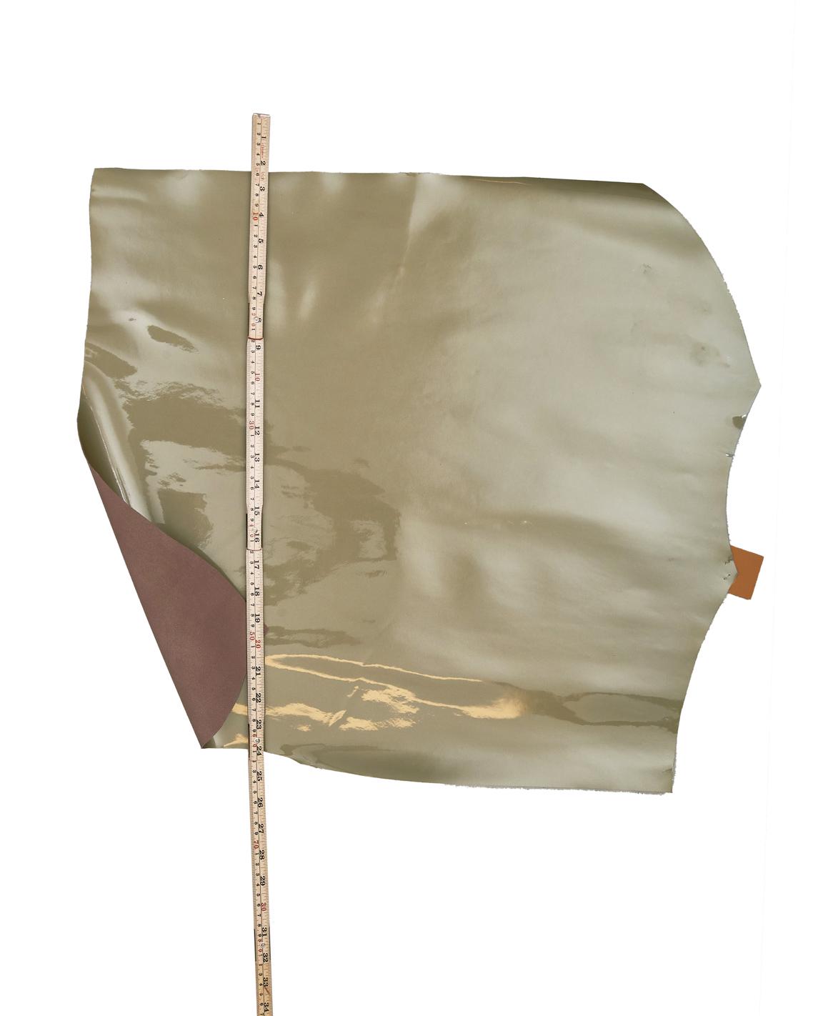 Greenish beige PATENT leather hide, glossy smooth cowhide, PEARLIZED elegant calfskin B17928-TU La Garzarara