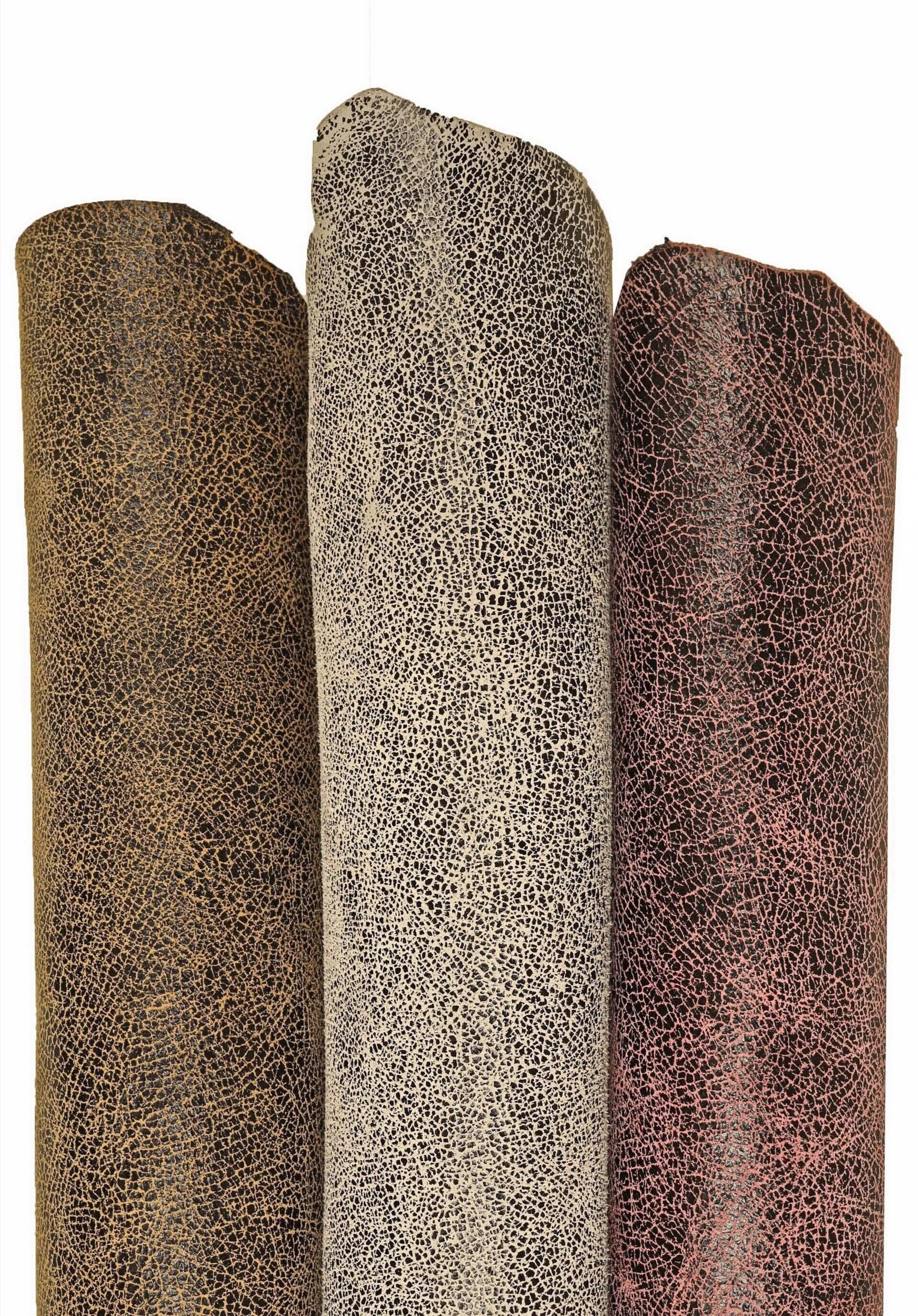 CRACKLE printed LEATHER, brown, grey, pink soft textured suede goatskin, crack pattern on skin B16123-ST La Garzarara