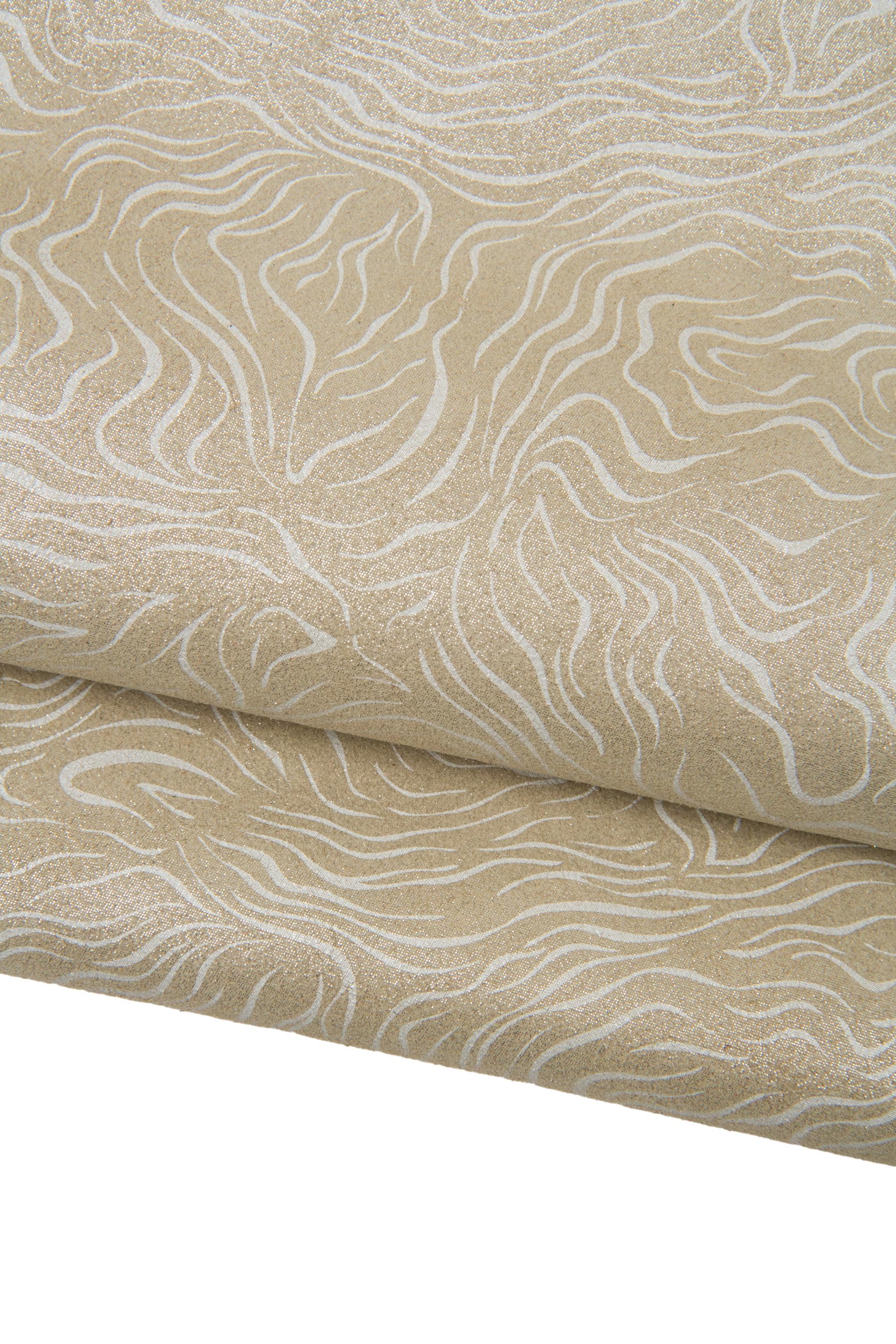 Print metallic suede leather hide, ZEBRA textured cowhide, abstract line patterned skin B18081-MT(st) La Garzarara