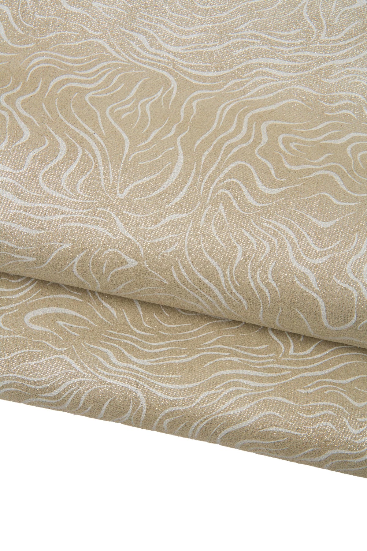 Print metallic suede leather hide, ZEBRA textured cowhide, abstract line patterned skin B18081-MT(st) La Garzarara