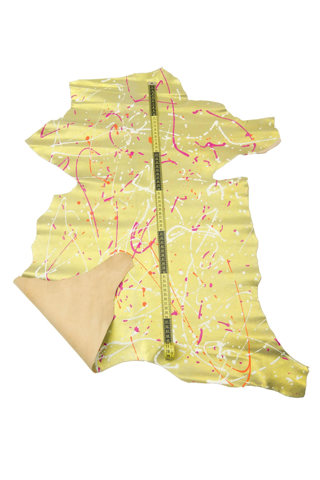 Hand painted Gold leather skin, Splatter Painted metallic goatskin, Handmade Designer Hide for hobbyists B18241-DM