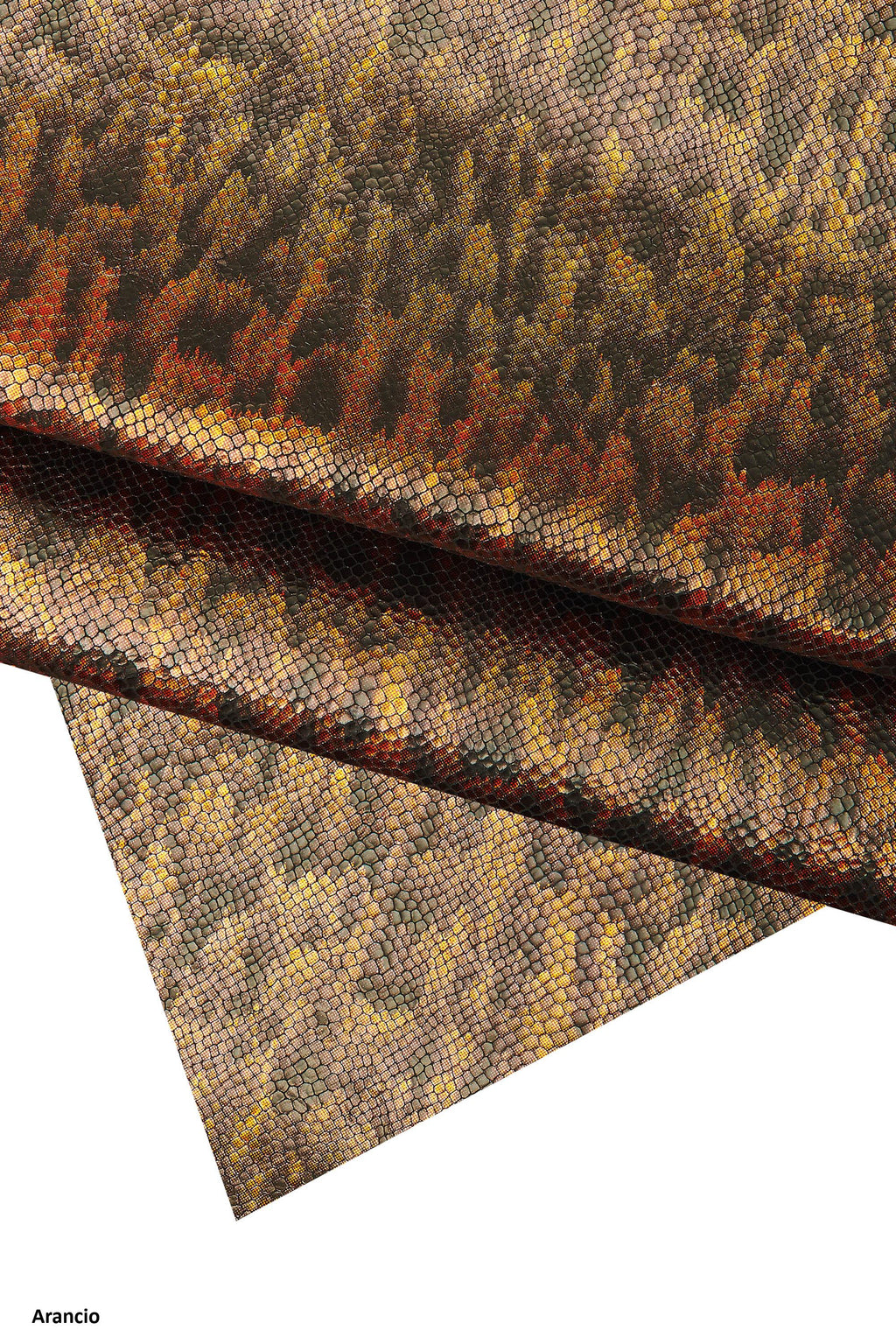 Python printed leather hide multicolor orange green burgundy brown blue, reptile textured goat skin B16561-MT(st) La Garzarara