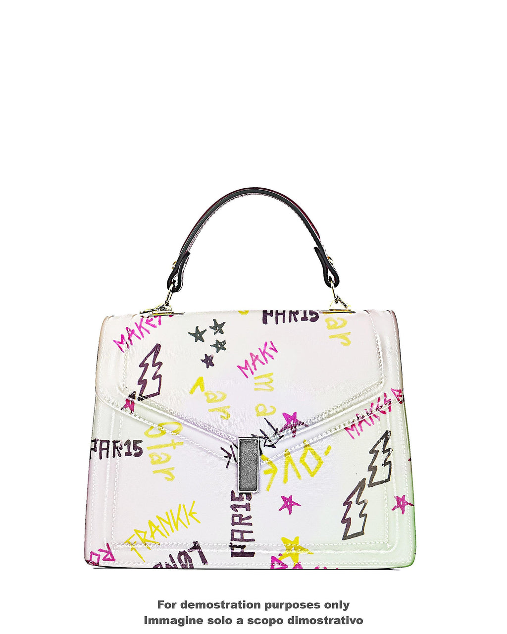 Graffiti Printed Leather Hide | White Pop Art Leather | Designer Leather for Bags & Leathercraft B18050-ST La Garzarara