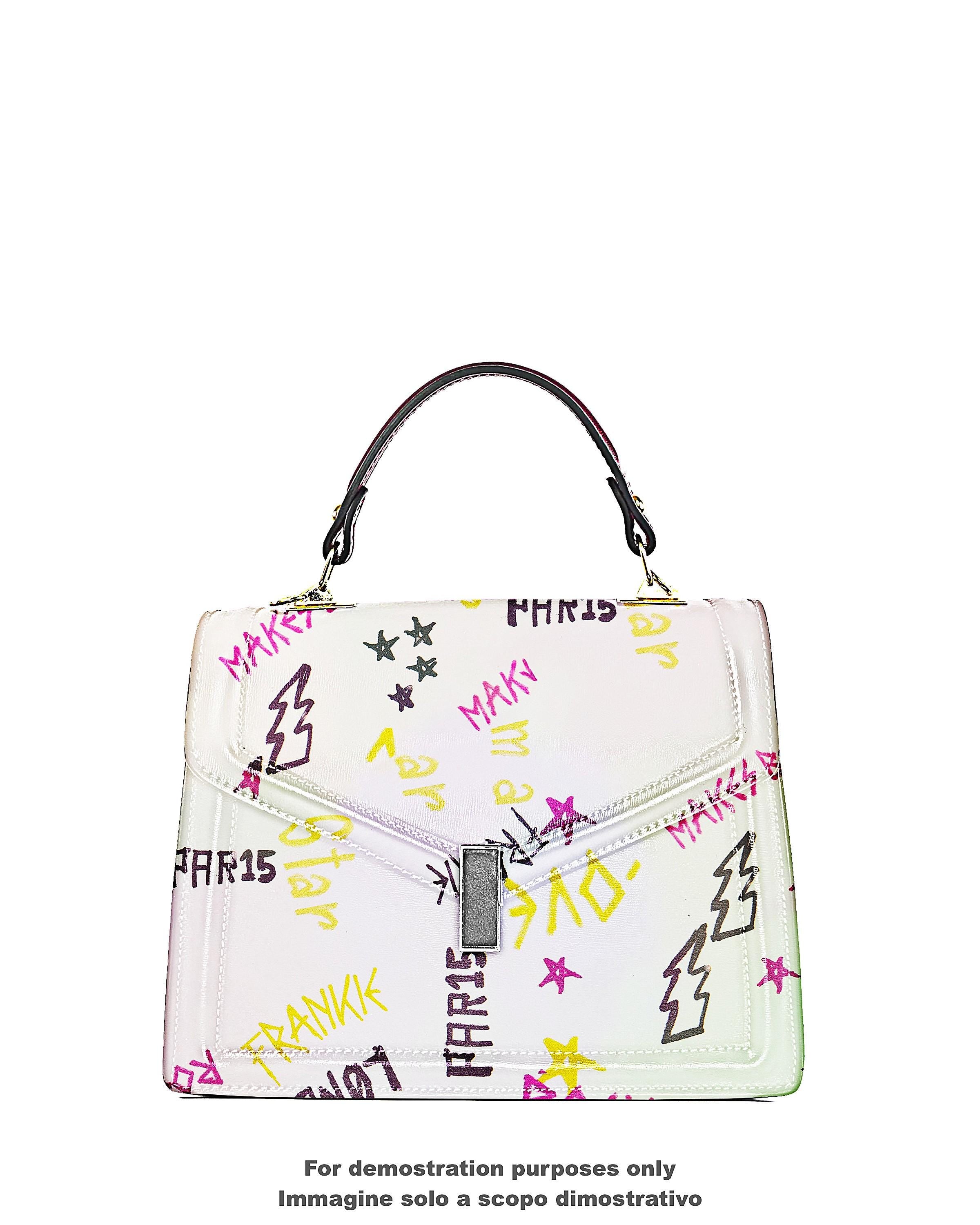 Graffiti Printed Leather Hide | White Pop Art Leather | Designer Leather for Bags & Leathercraft B18050-ST La Garzarara