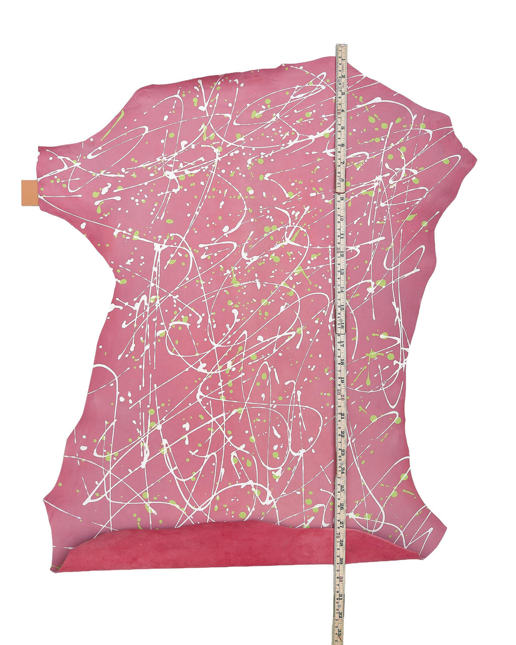 Pink Drip Painted Leather Hide, Artistic Lamb Skin, Contemporary Design lambskin hide B18191-DM La Garzarara