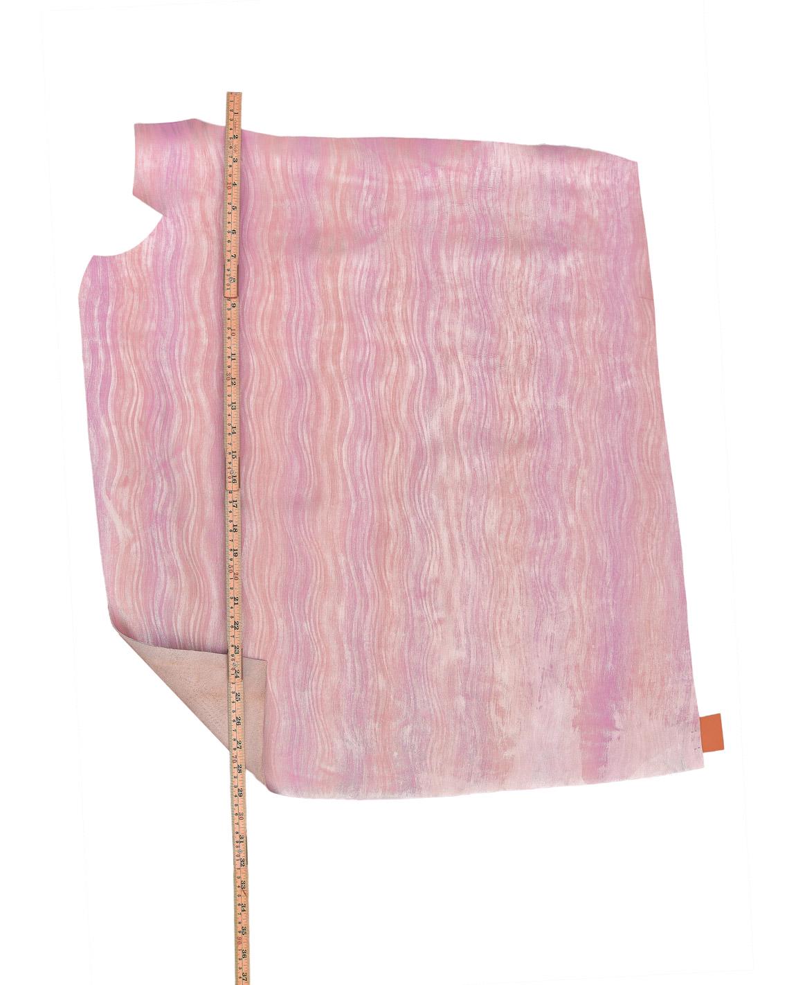 Pink - silver leather hide, METALLIC wave printed cowhide, SOFT calfskin for hobbyists B18055-MT(st) La Garzarara