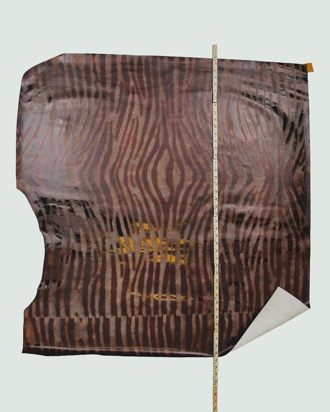 Brown zebra print leather hide, animal print patterned skin glossy finish, safari style leather for bags B18048-ST