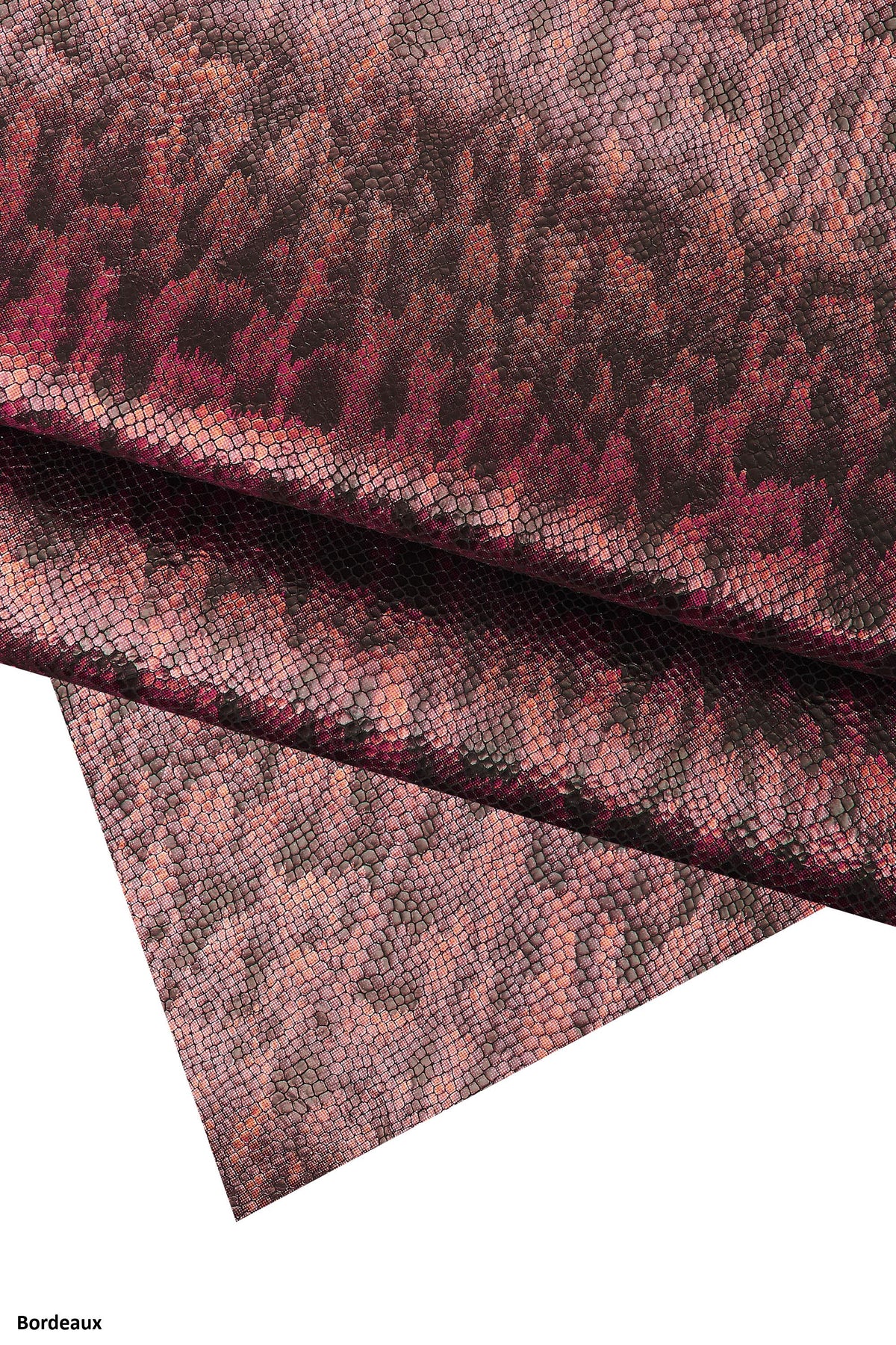 Python printed leather hide multicolor orange green burgundy brown blue, reptile textured goat skin B16561-MT(st) La Garzarara
