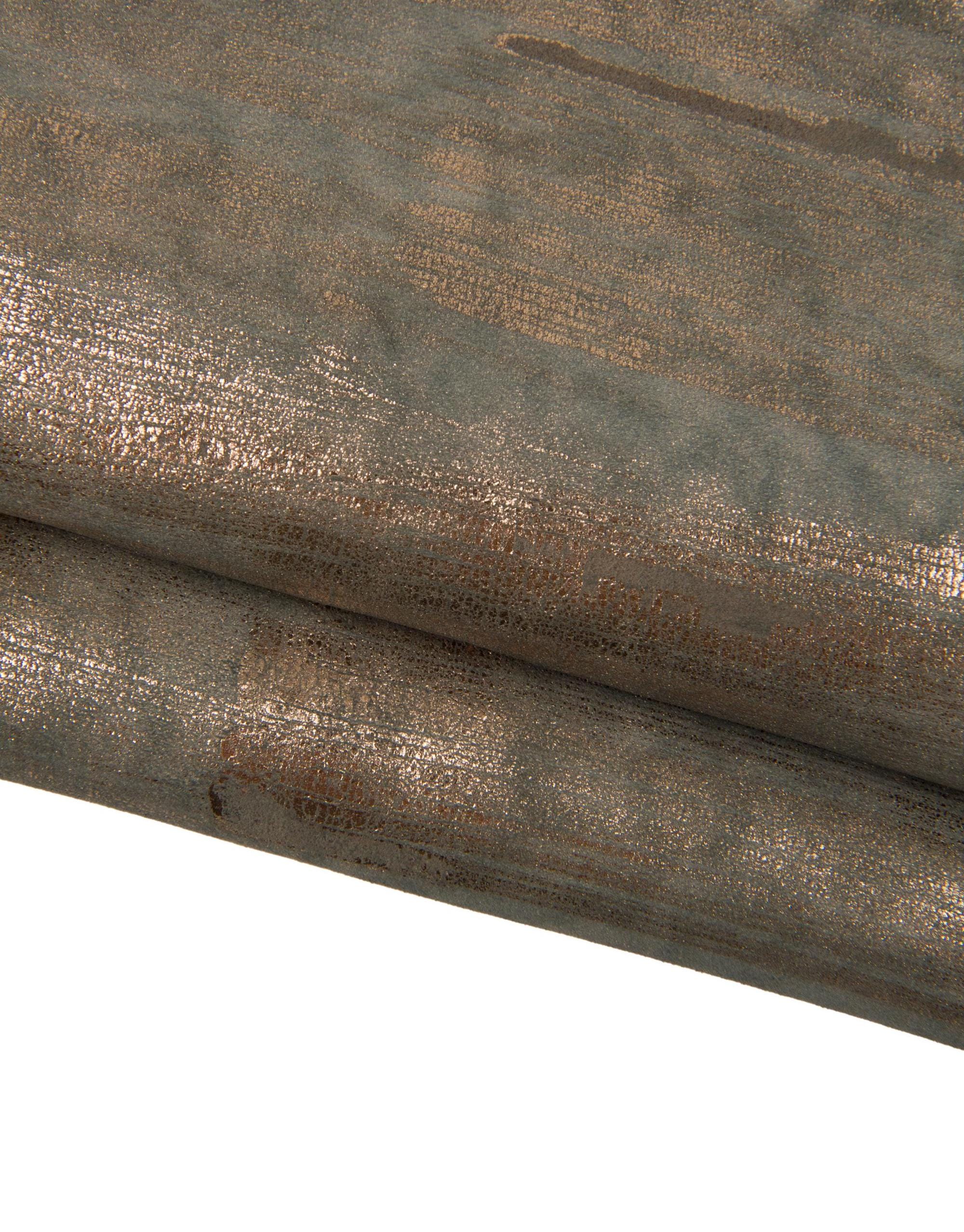 Grey bronze leather skin, METALLIC strokes print on SUEDE goatskin, sporty soft hide B18121-MT(st) La Garzarara