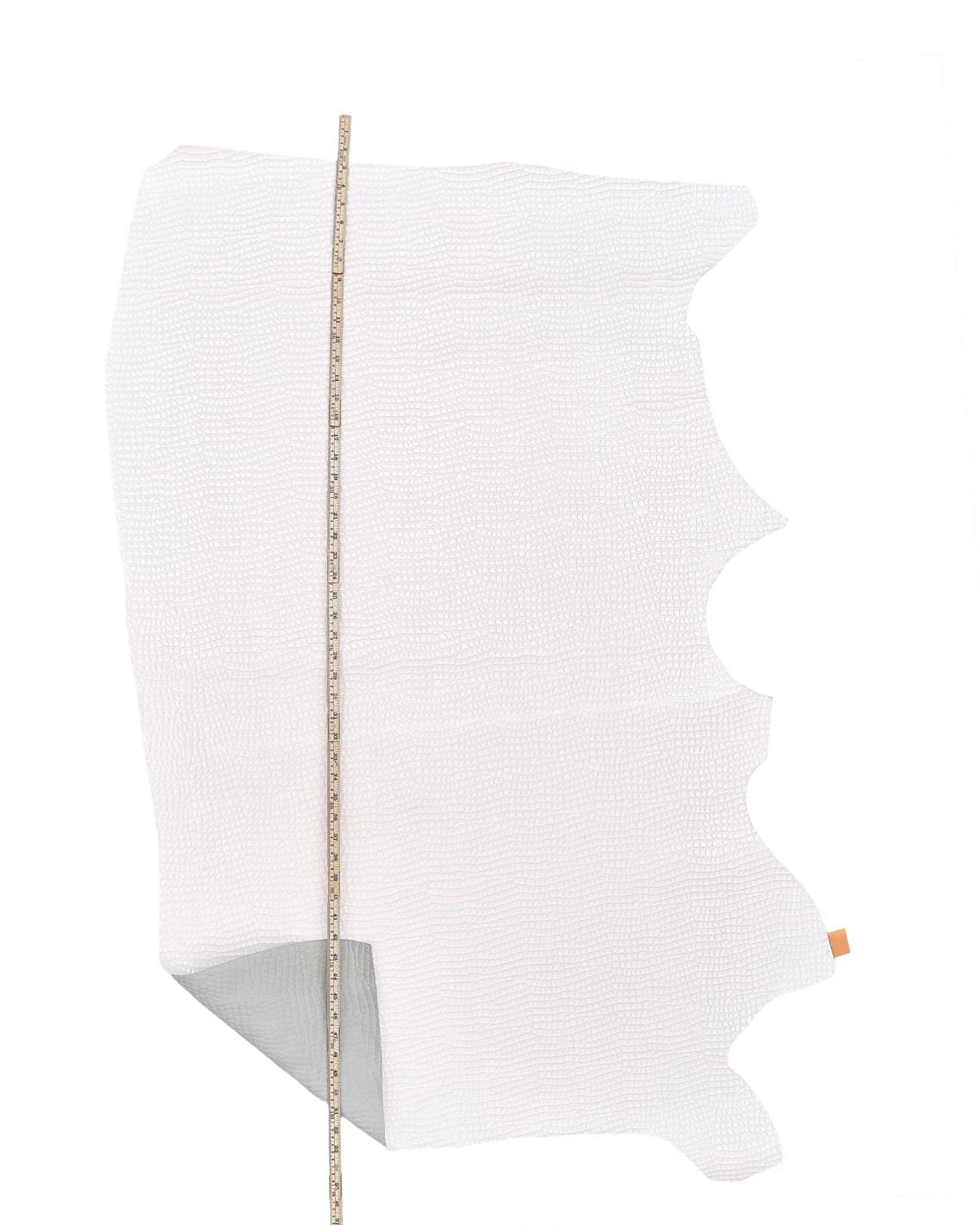 White GLOSSY CROCODILE embossed leather hide, elegant printed calfskin, medium softness, 0.9 -1.0 mm B18137-ST La Garzarara