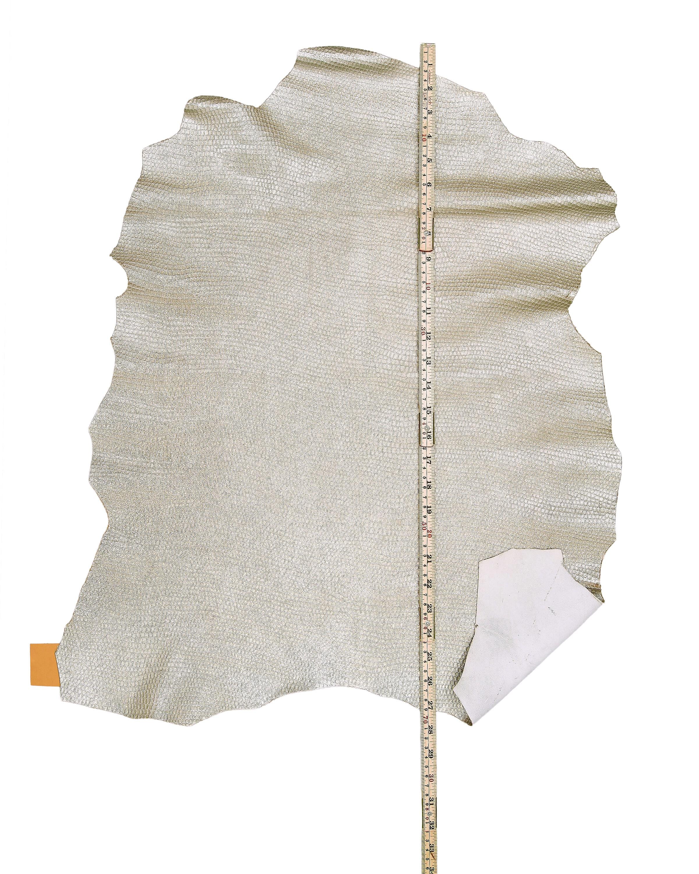 Light gold textured leather skin, soft METALLIC goatskin, reptile printed hide for hobbyists B18172-MT(st) La Garzarara