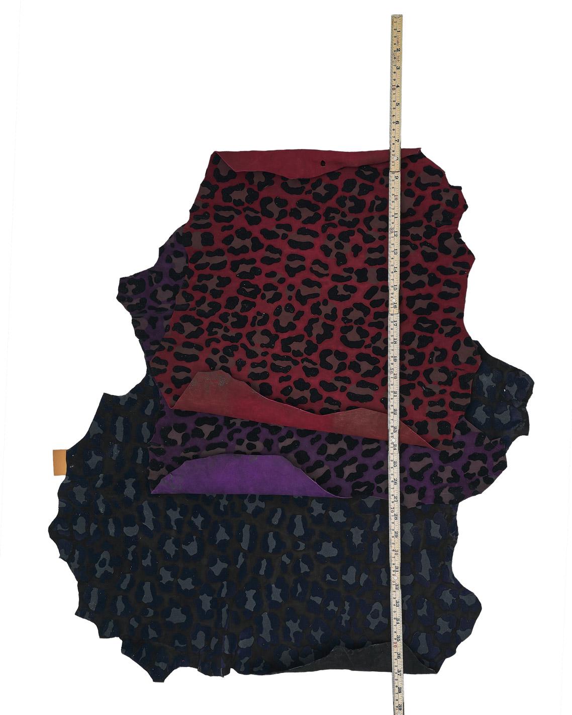 Animal printed leather skin, LEOPARD textured goatskin, FLOCK pattern on suede hide, ideal for crafting B18339-ST La Garzarara