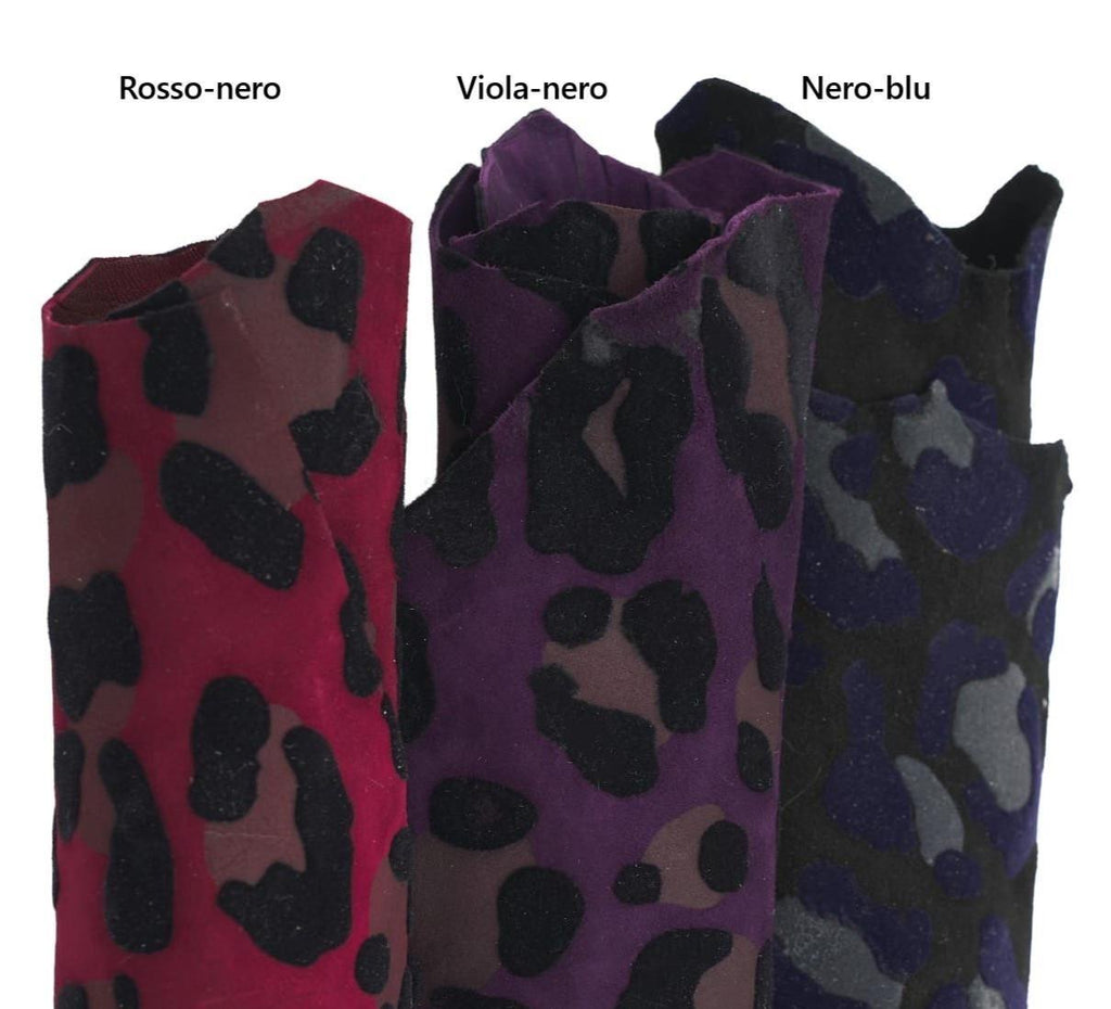 Animal printed leather skin, LEOPARD textured goatskin, FLOCK pattern on suede hide, ideal for crafting B18339-ST La Garzarara