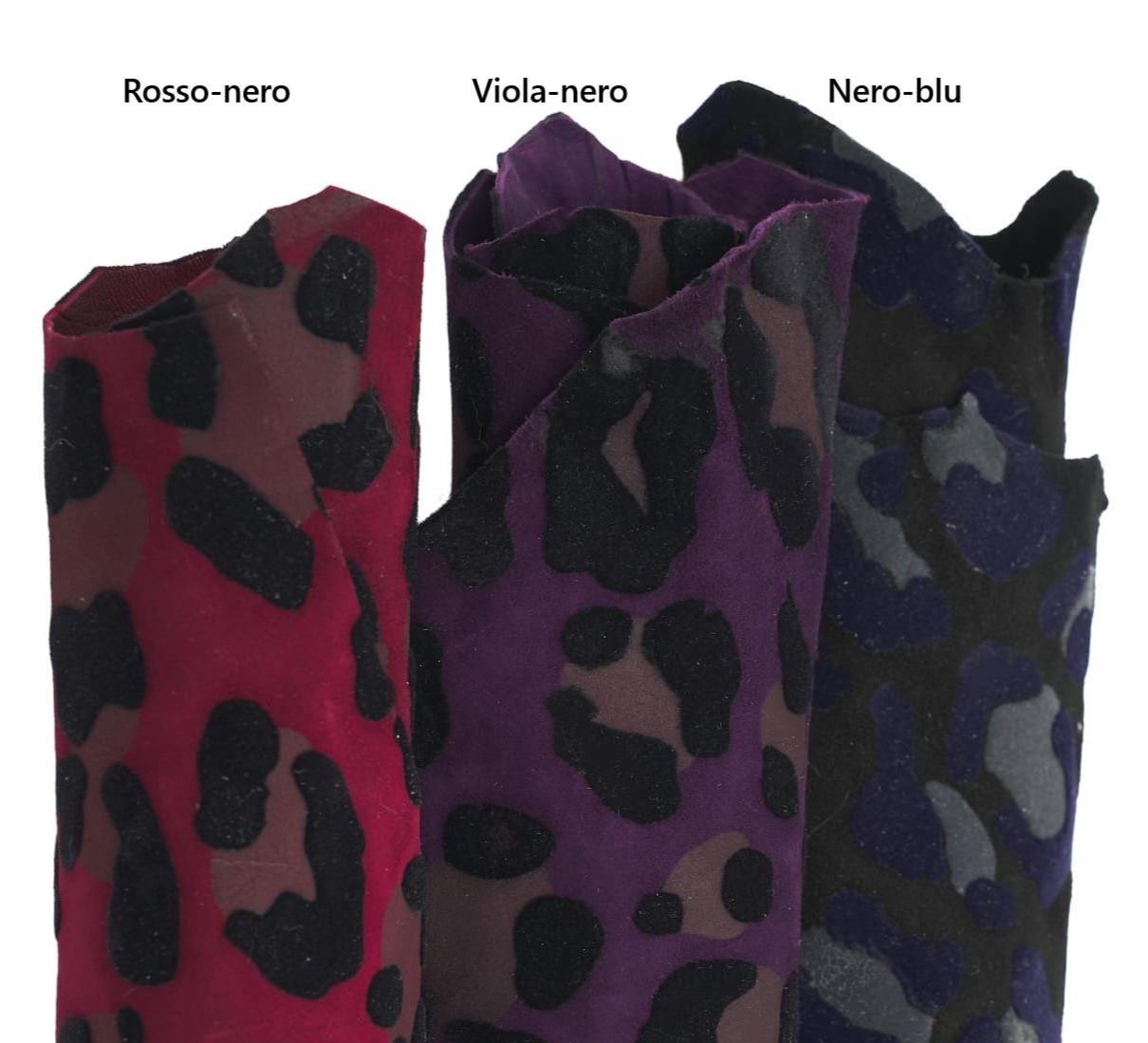 Animal printed leather skin, LEOPARD textured goatskin, FLOCK pattern on suede hide, ideal for crafting B18339-ST La Garzarara