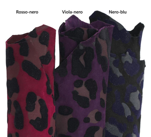 Animal printed leather skin, LEOPARD textured goatskin, FLOCK pattern on suede hide, ideal for crafting B18339-ST La Garzarara