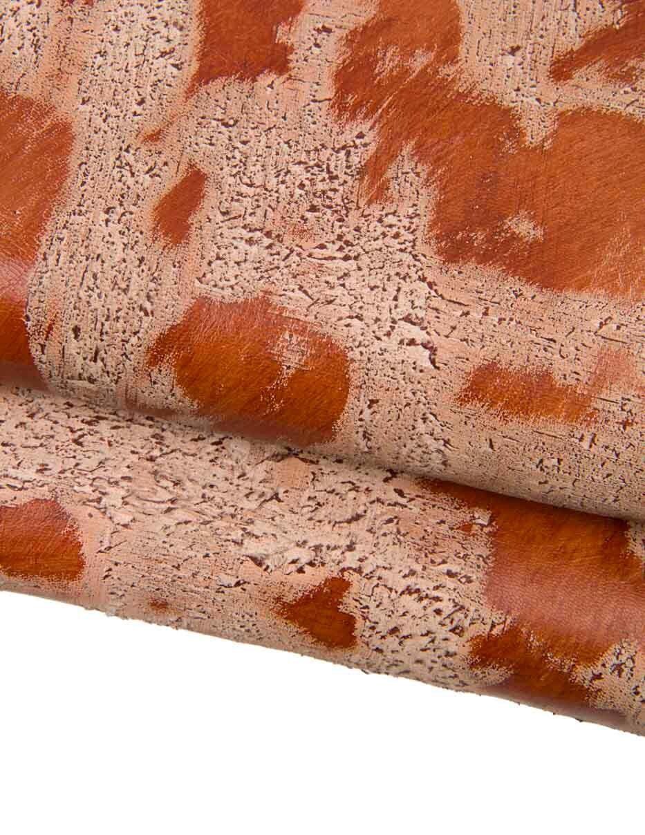 Distressed cognac leather skin, fabric look goatskin, worn textured goat hide for hobbyists B18243-VT La Garzarara
