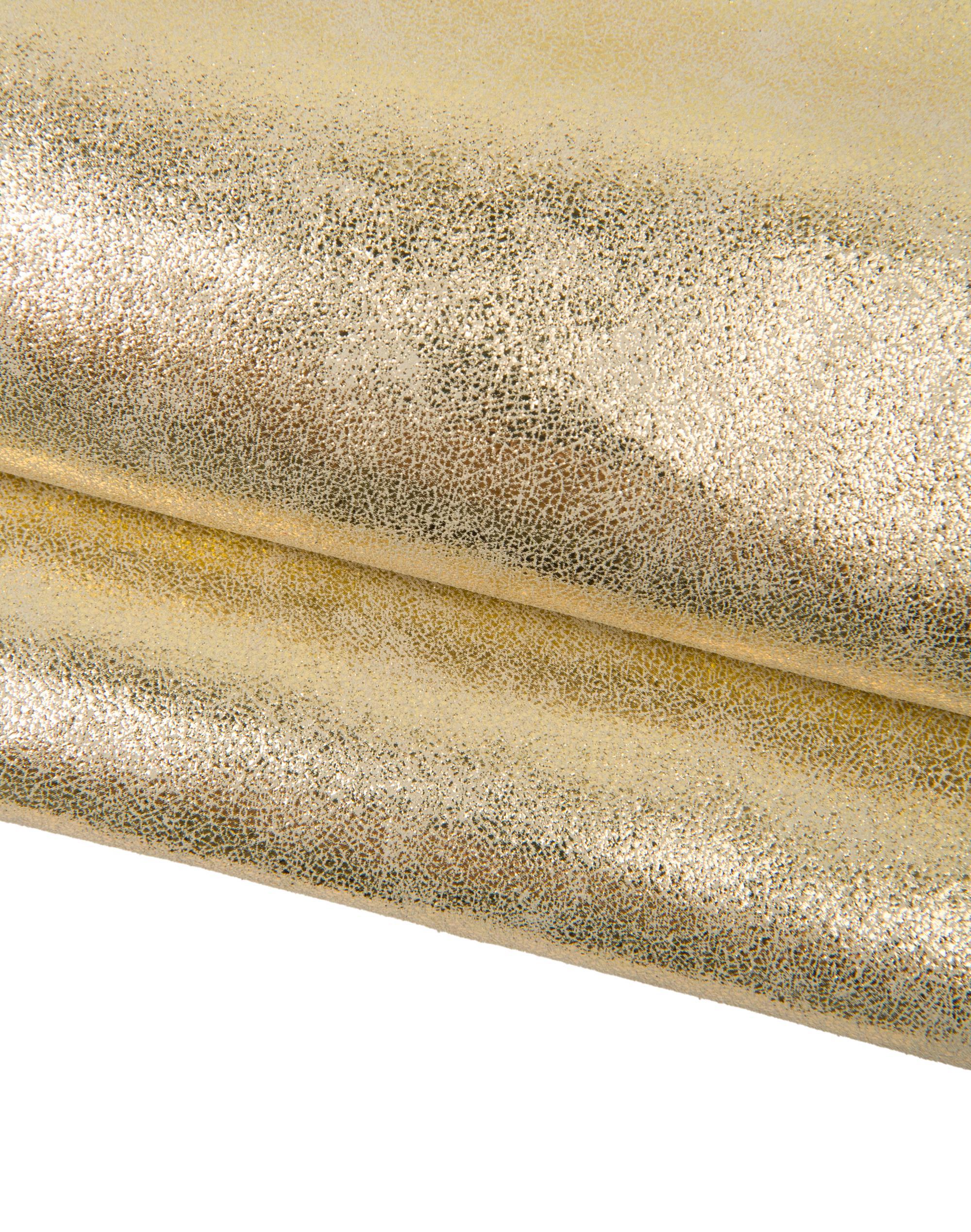 Gold leather hide, METALLIC SUEDE cowhide, bright sparkle shaded soft calfskin for diy projects B18049-MT(st) La Garzarara