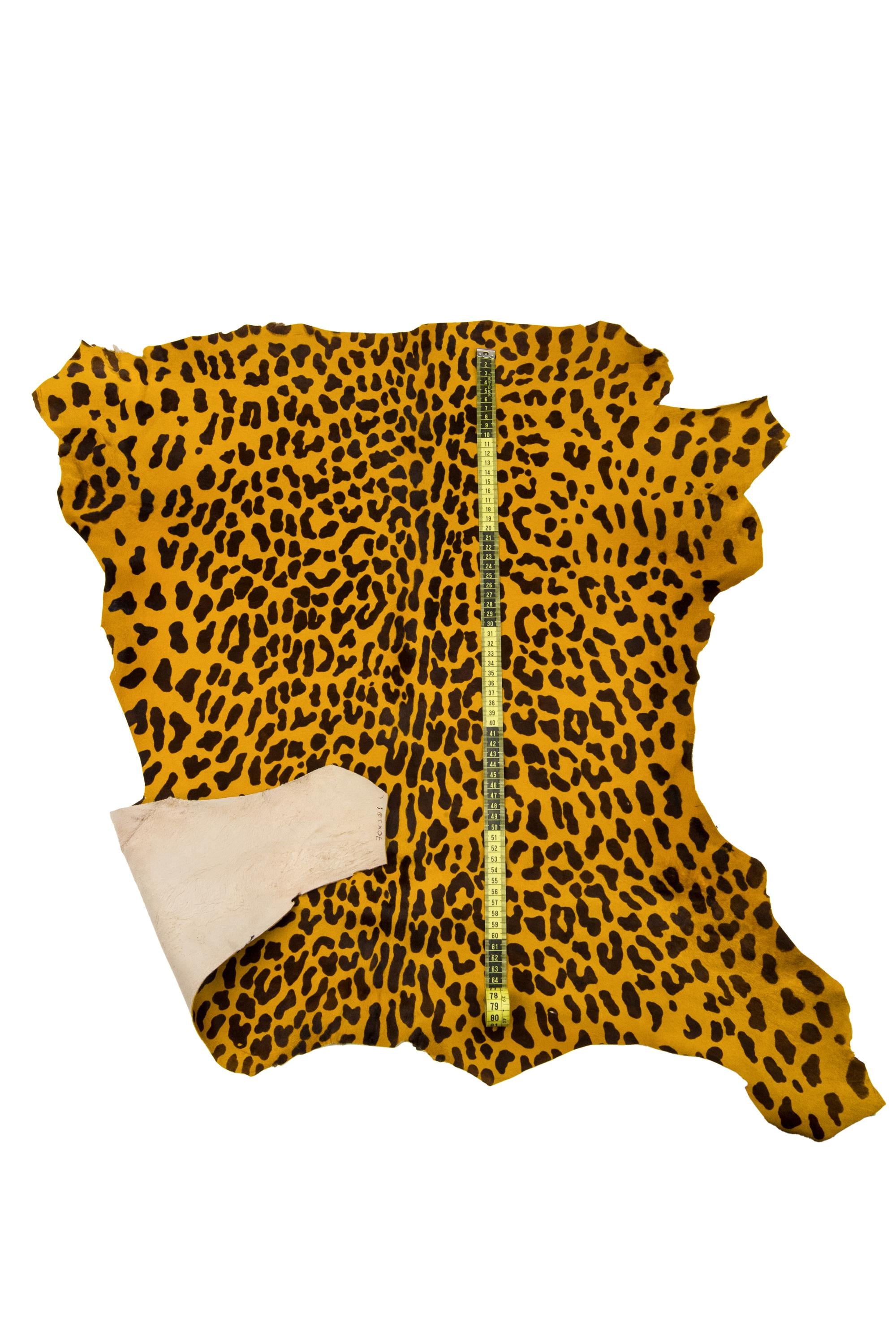 Yellow Leopard Print Hair-on Leather, Genuine cheetah print Leather Hide, Animal Print cow Leather for Bags B18380-CV La Garzarara