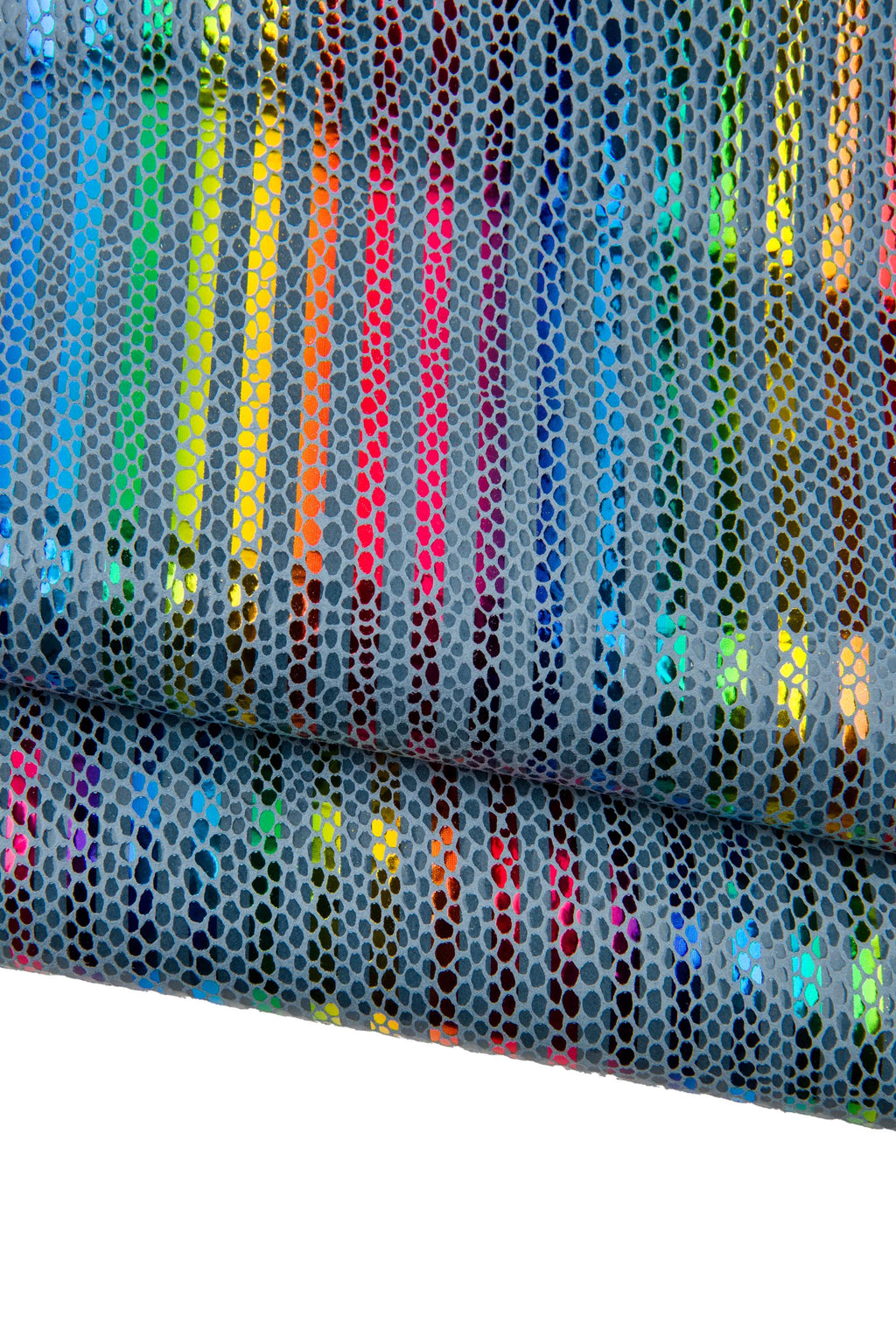 Multicolor STRIPED printed leather skin, dark grey snake textured on purple goatskin, RAINBOW textured hide B18437-MT(st) La Garzarara